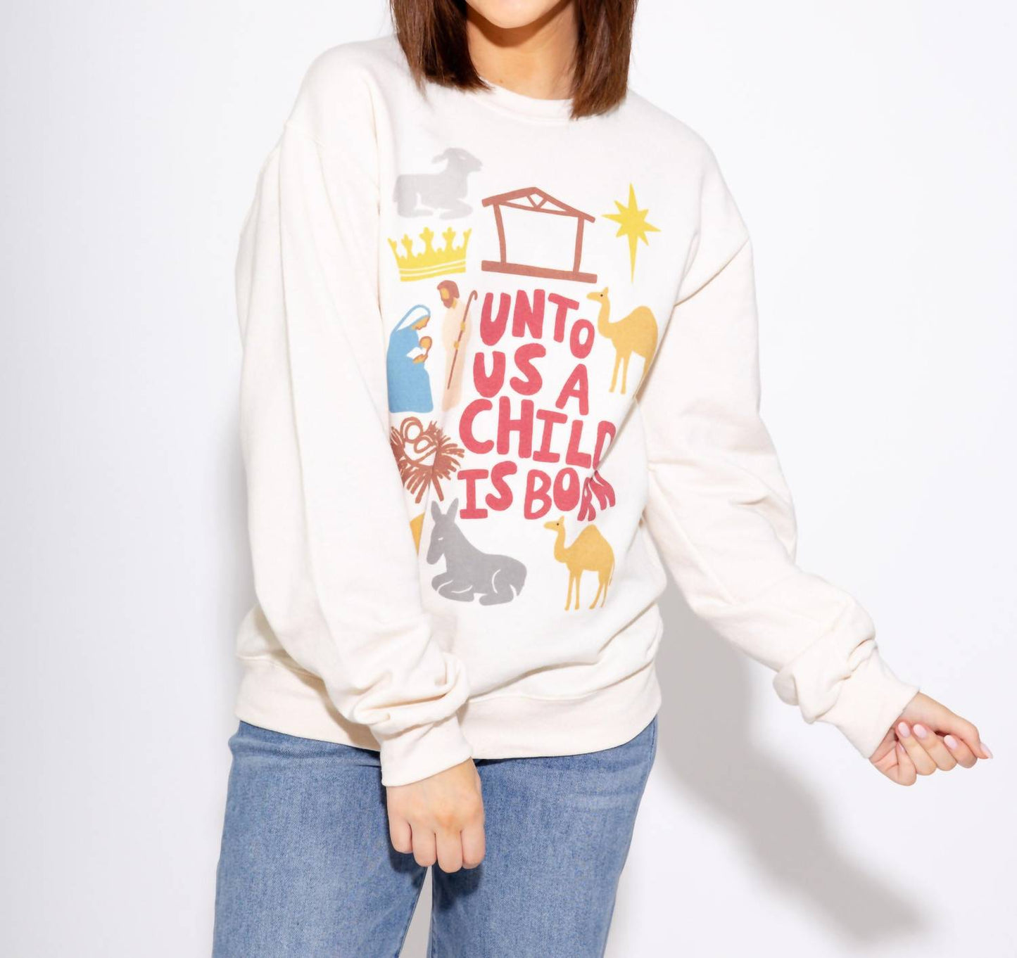 Unto Us A Child Is Born Sweatshirt In White