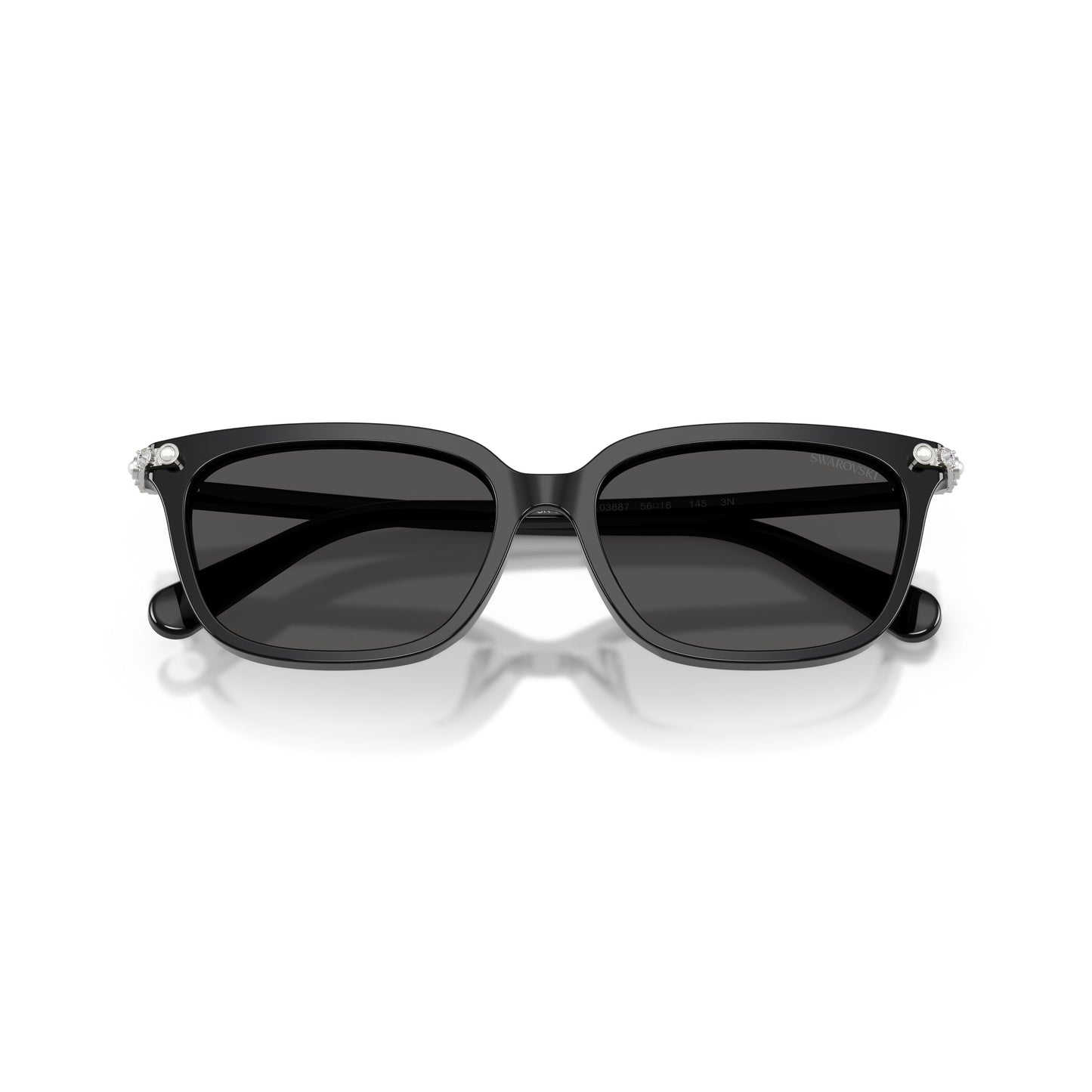 0Sk6064D Rectangular Black Acetate Sunglasses with Crystal-Embellished Hinges