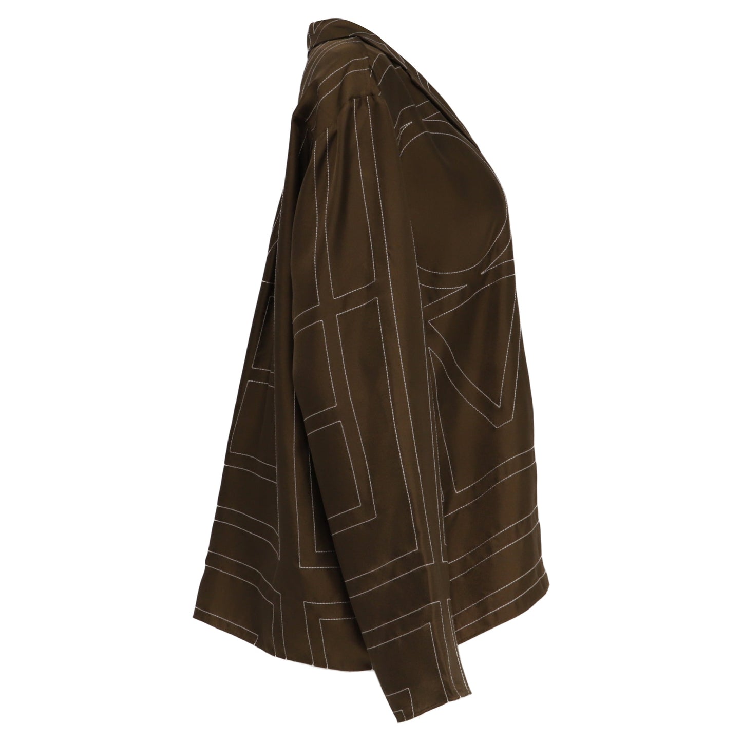 Totême Monogram Button-Down Shirt in Brown Silk