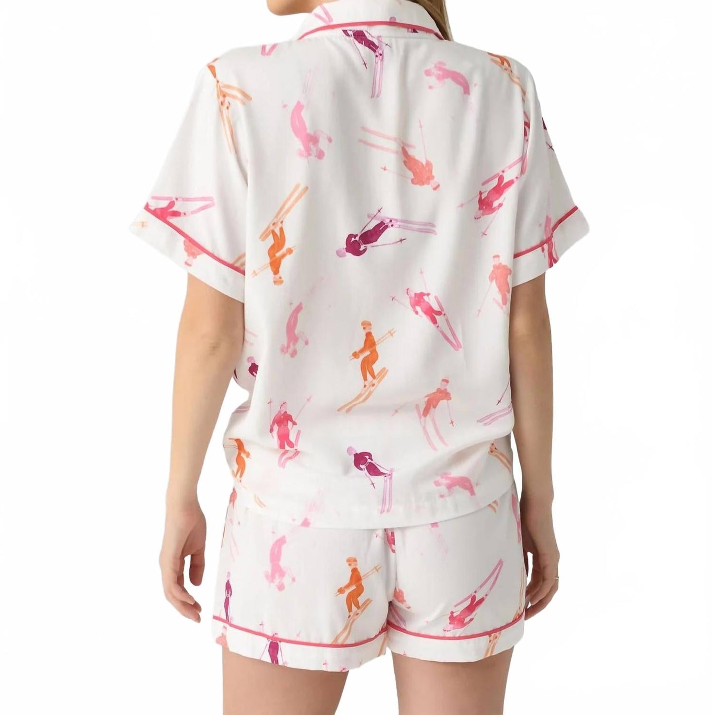 Bluebird Day Shorts Pajama Set In White / Pink / Orange