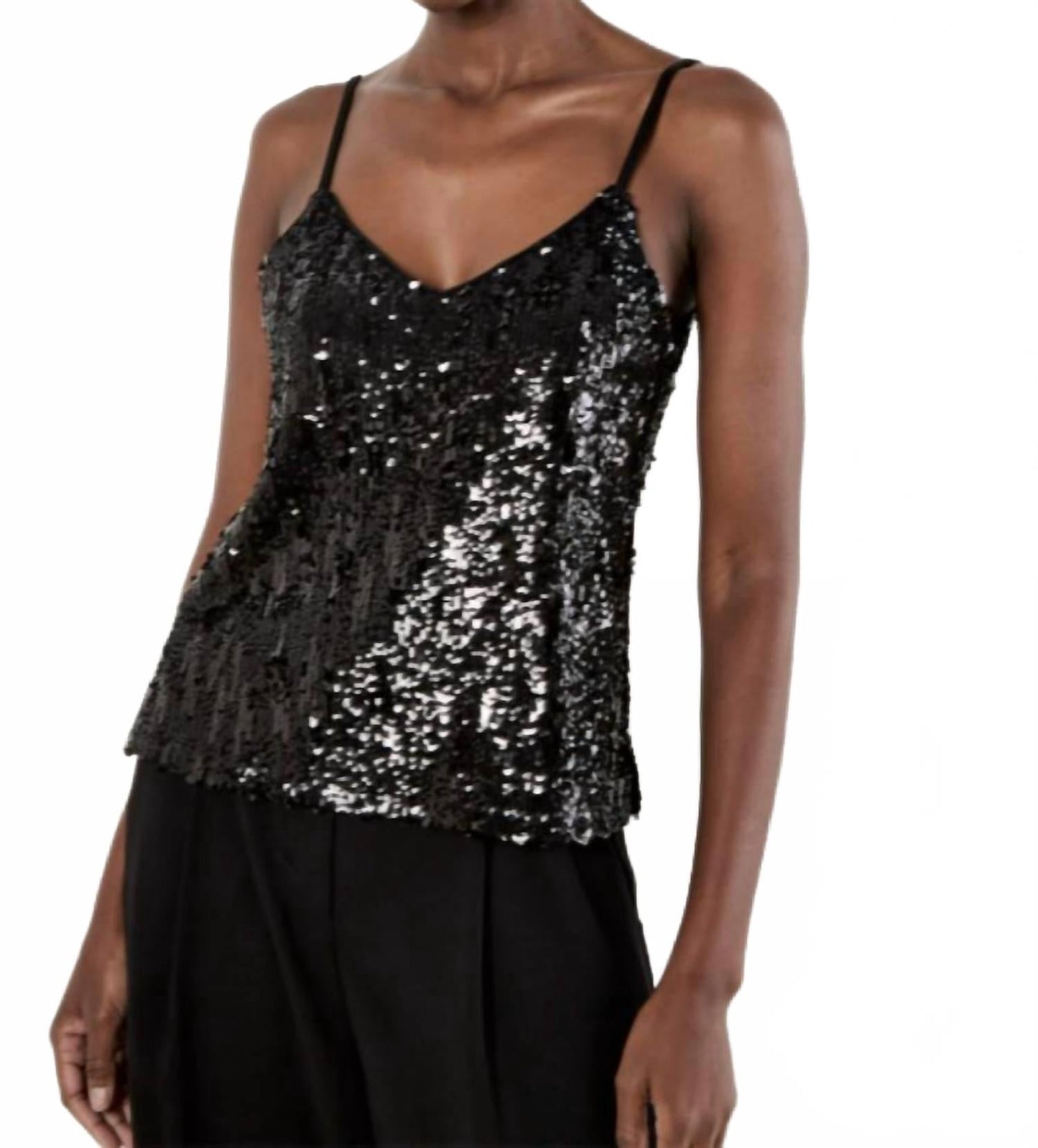Sequin Cami Top In Black