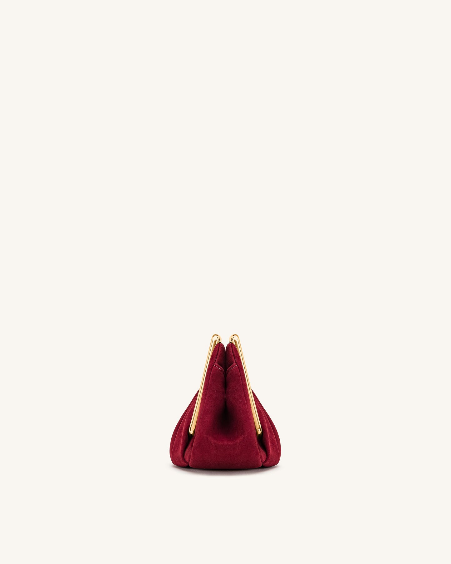 Lila Faux Suede Metal Frame Clutch - Red