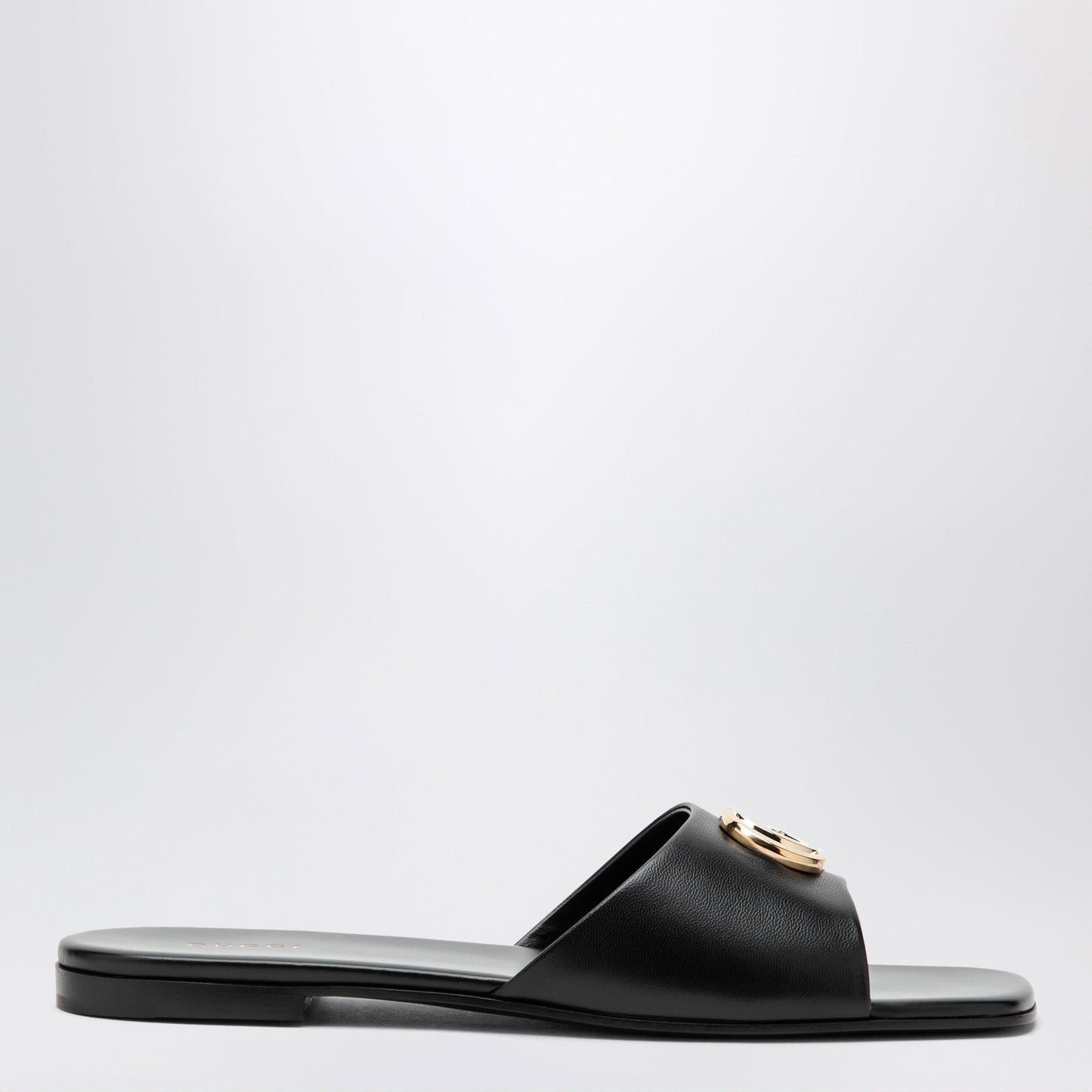 Gucci Black Nappa Leather Double G Slides Women