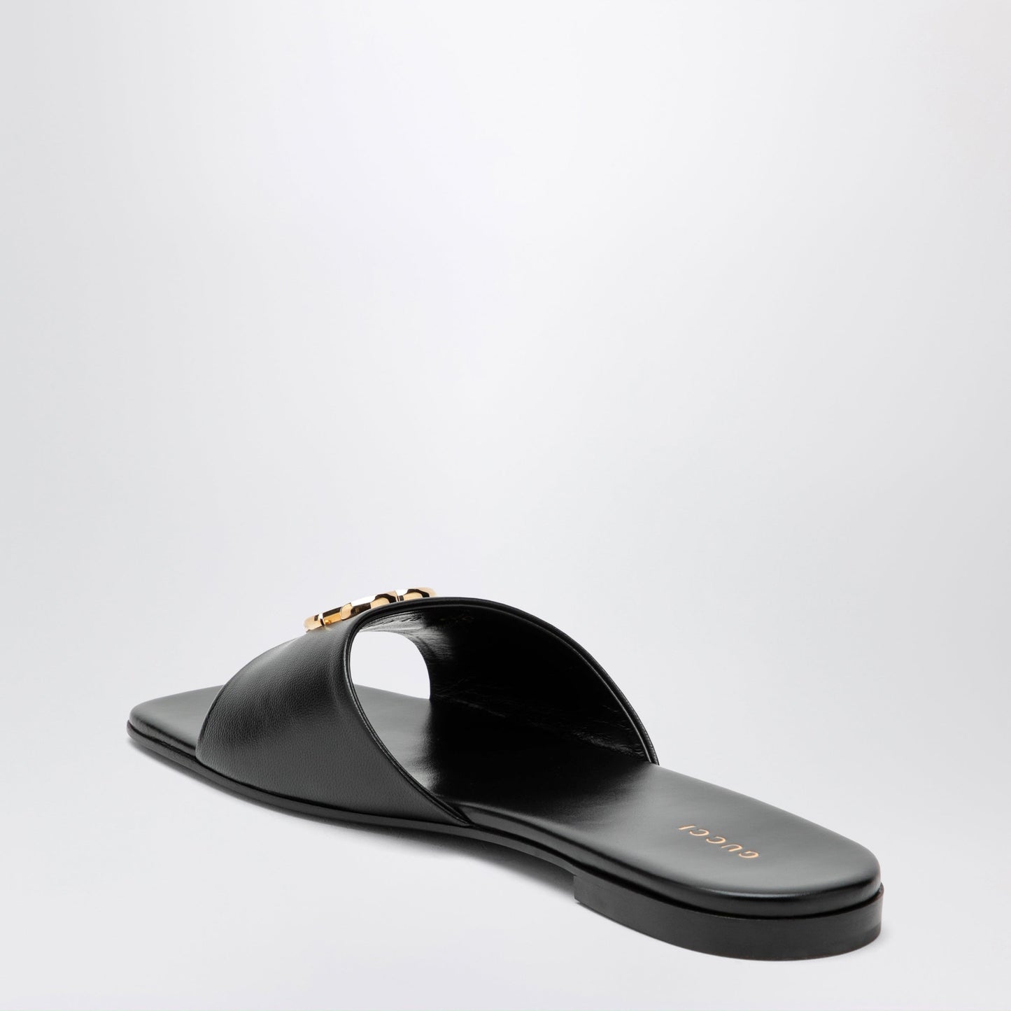 Gucci Black Nappa Leather Double G Slides Women