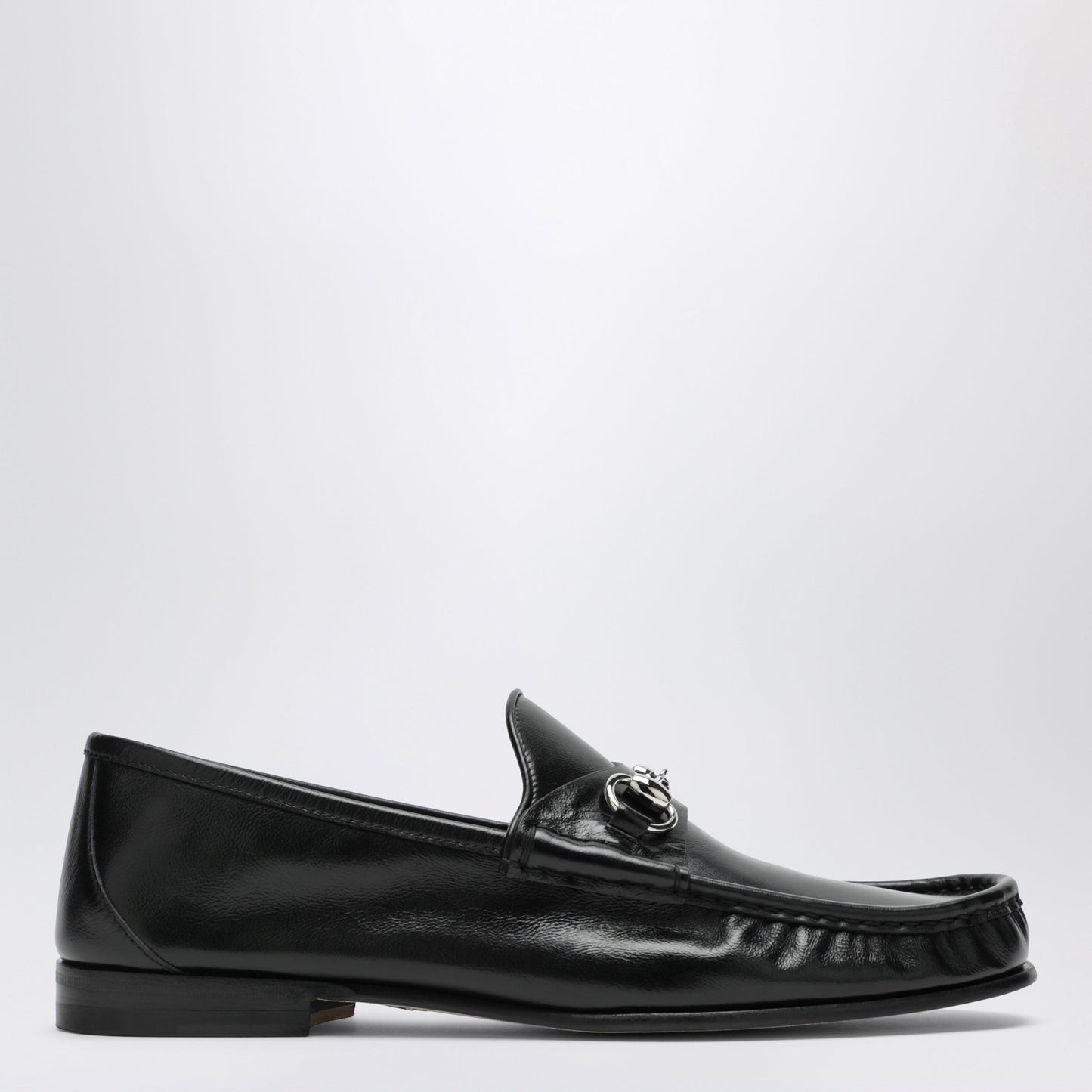 Gucci Lugano Black Leather Loafer With Silver Horsebit Men