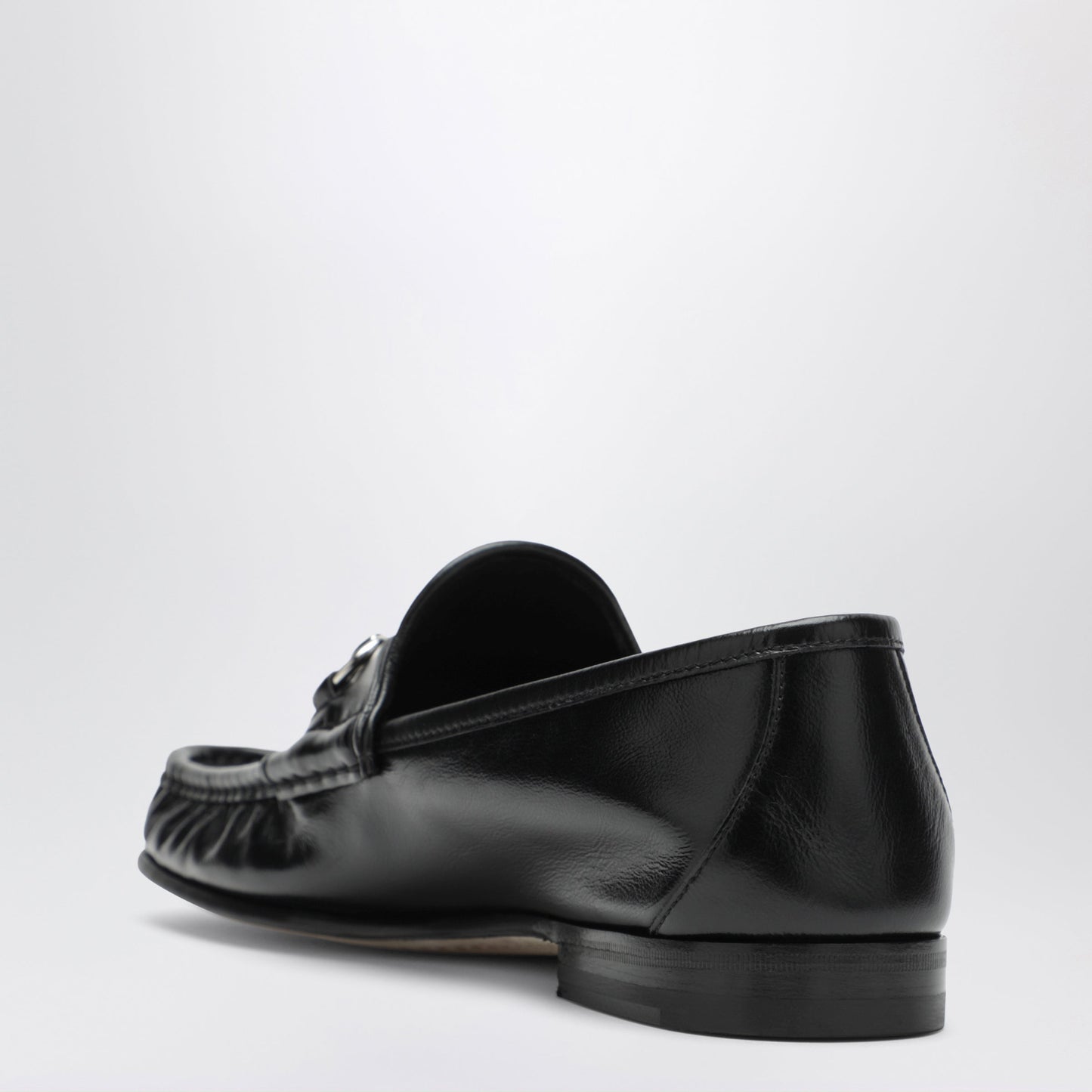 Gucci Lugano Black Leather Loafer With Silver Horsebit Men