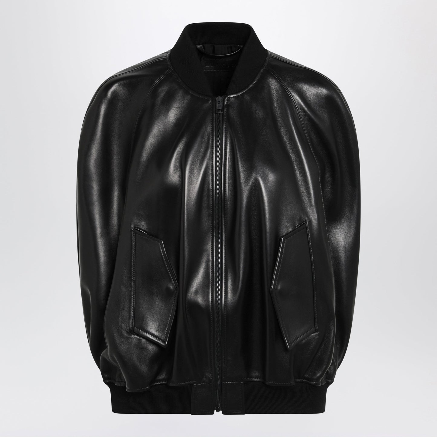 Balenciaga Black Leather Bomber Jacket Women