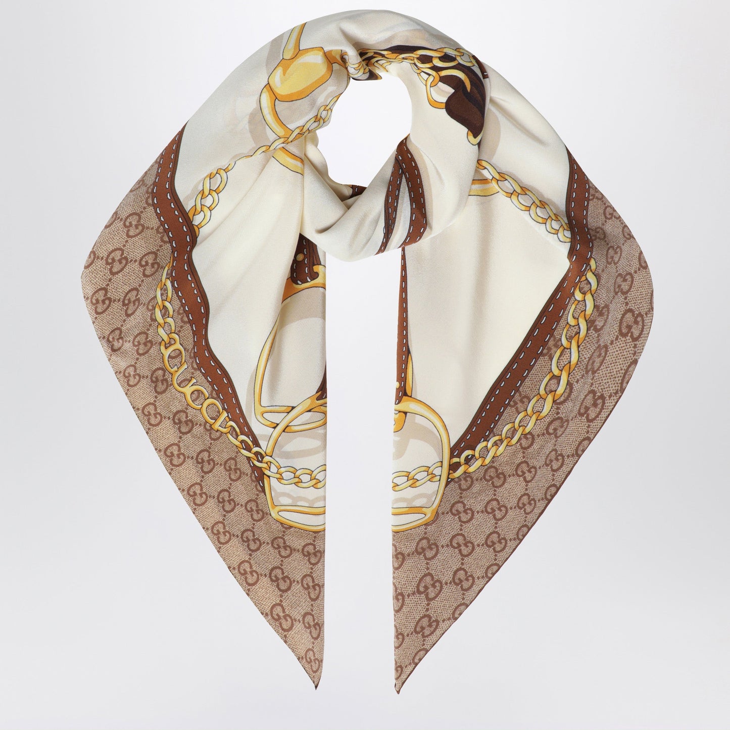 Gucci Printed Silk Crãªpe Carre In Ivory/Light Brown Women