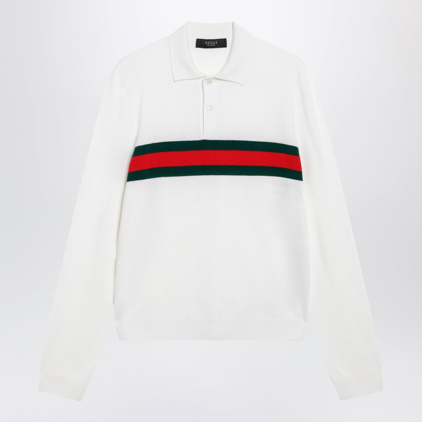 Gucci White Cashmere Polo Shirt With Web Motif Men