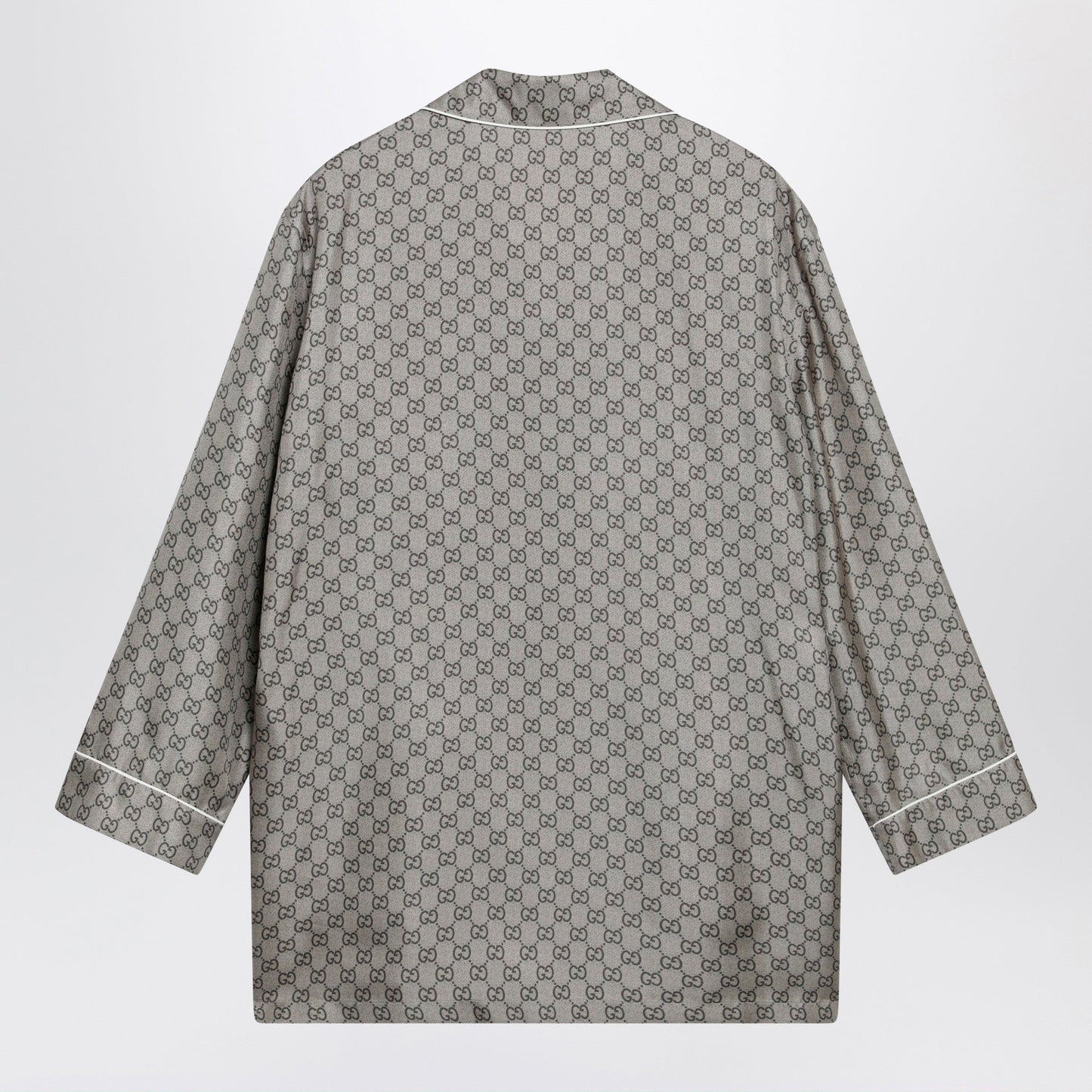 Gucci Silk Twill Shirt With Gg Print In Beige Women