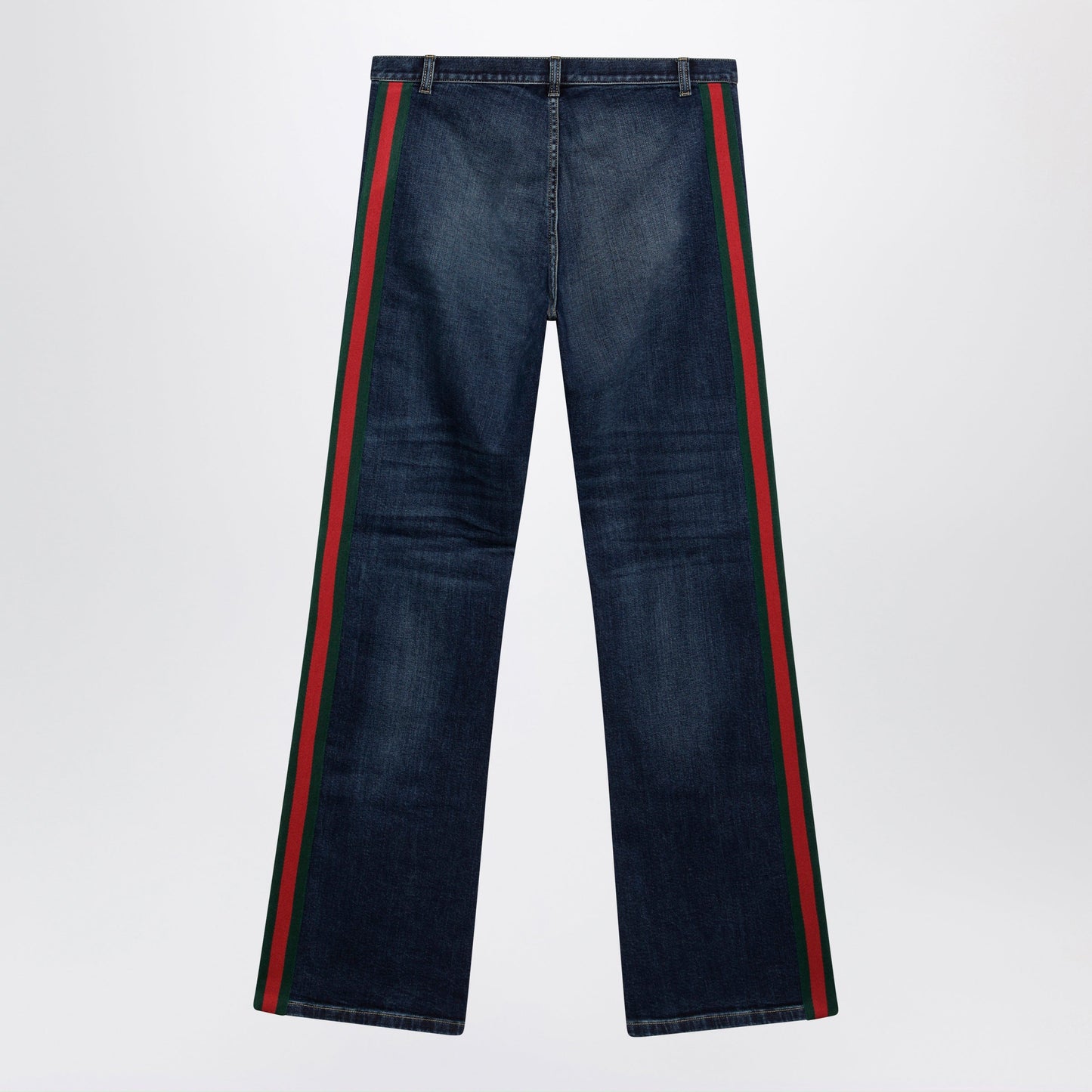 Gucci Low-Rise Cotton Denim Web Tape Trousers In Blue Men