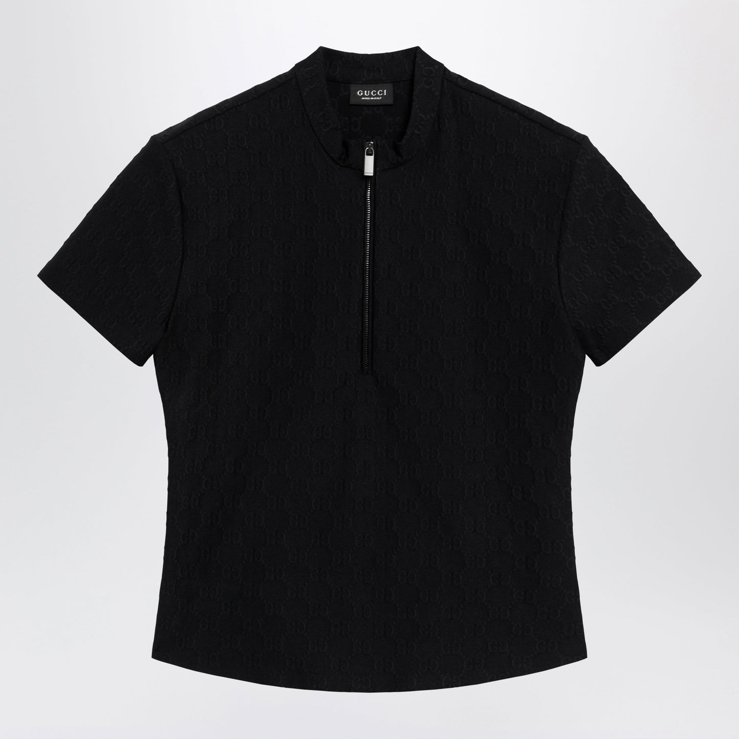 Gucci Black Gg Jacquard Jersey T-Shirt With Half Zip Women