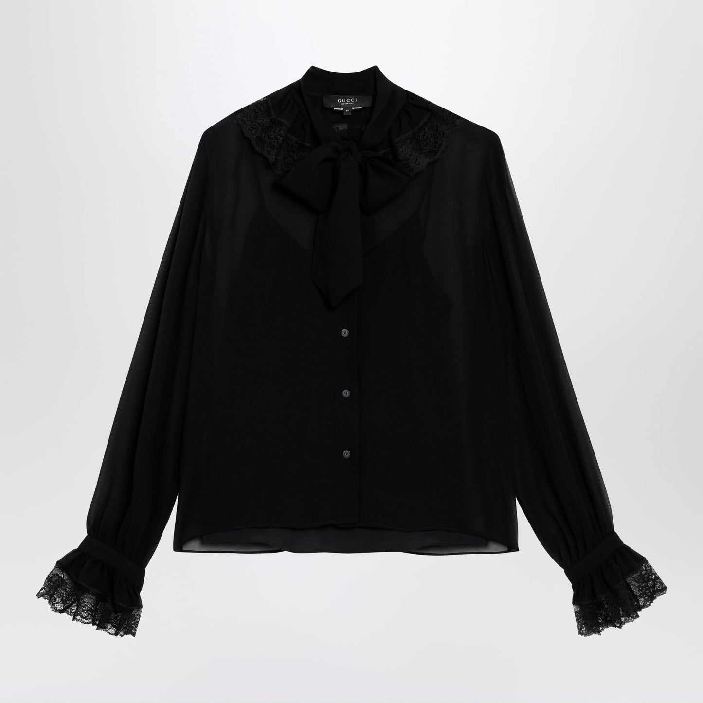 Gucci Black Lightweight Silk Georgette Shirt With Lace Women