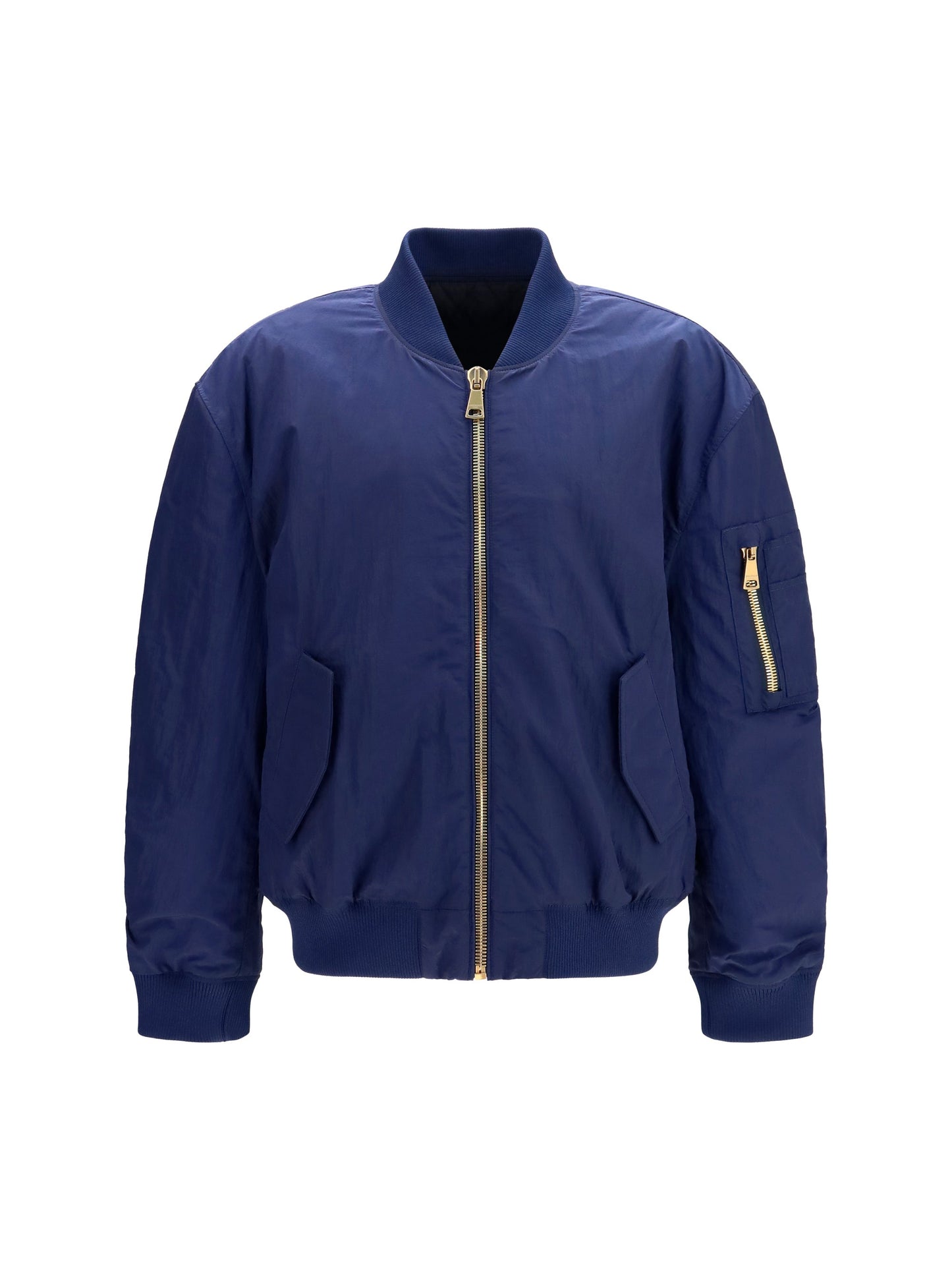 Balmain Men Nylon Bomber Jacket With Embroidered Back Logo