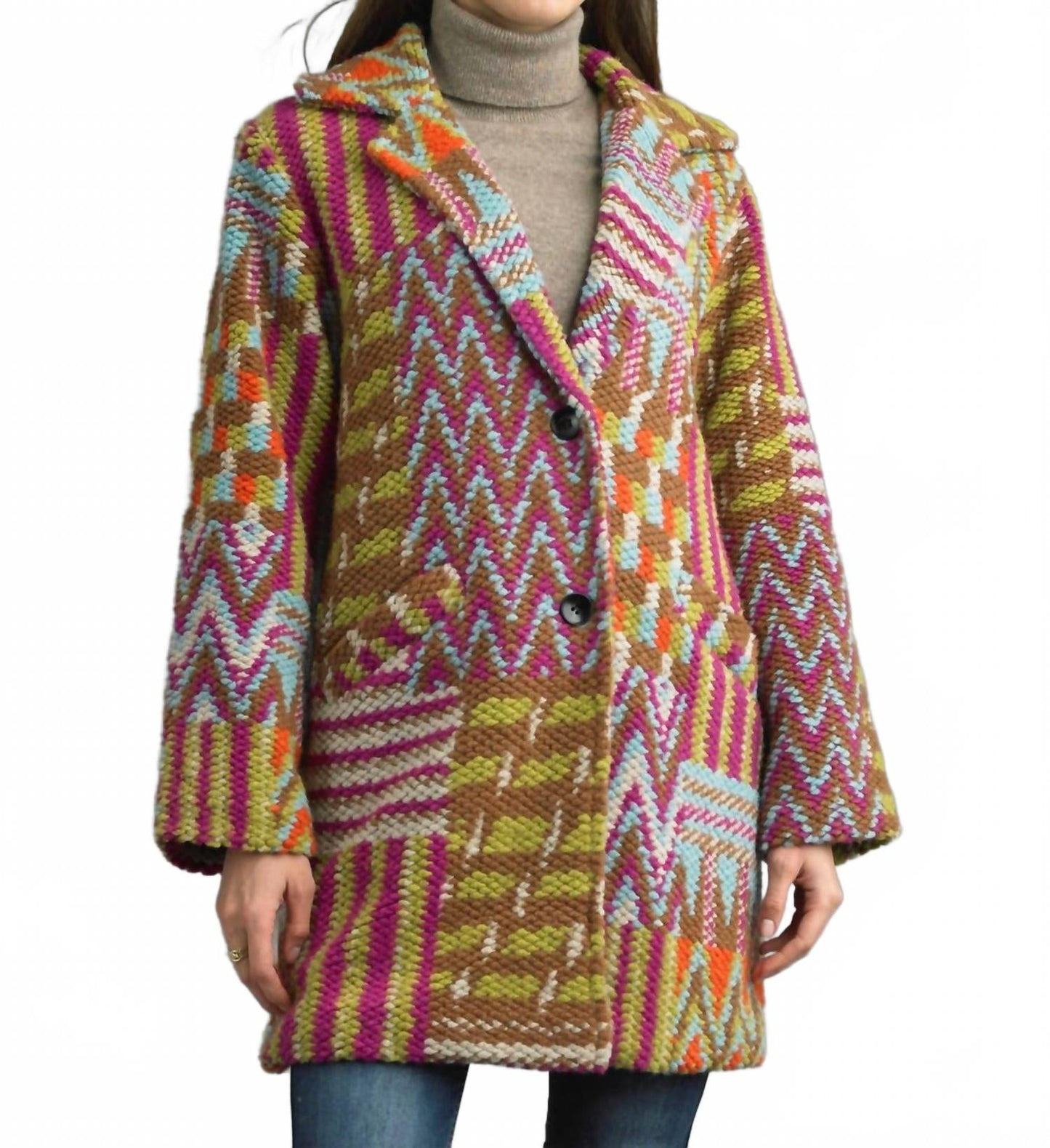 Tweed Long Boucle Coat In Fuschia