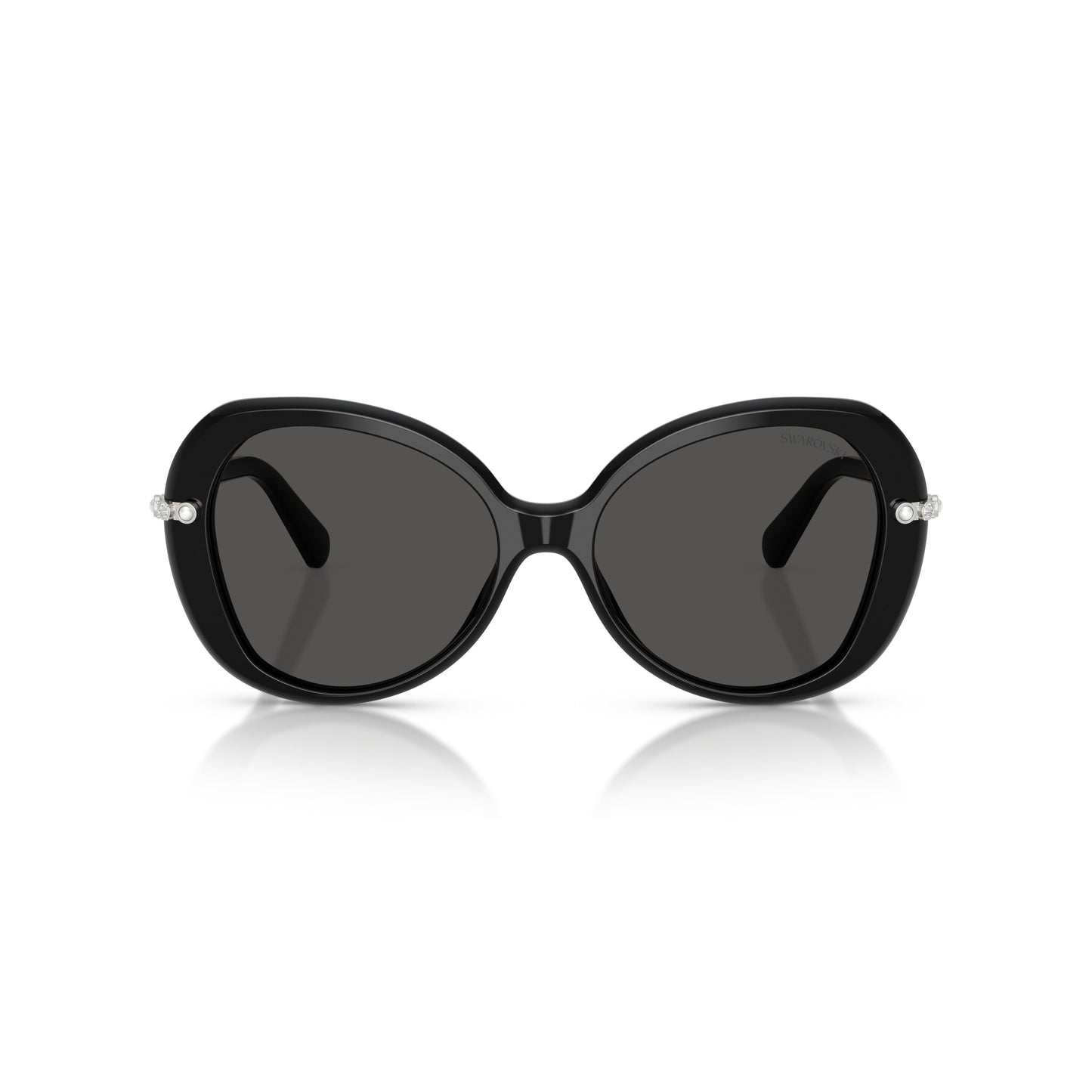 0Sk6059 Rounded Black Acetate Sunglasses with Crystal Embellishments