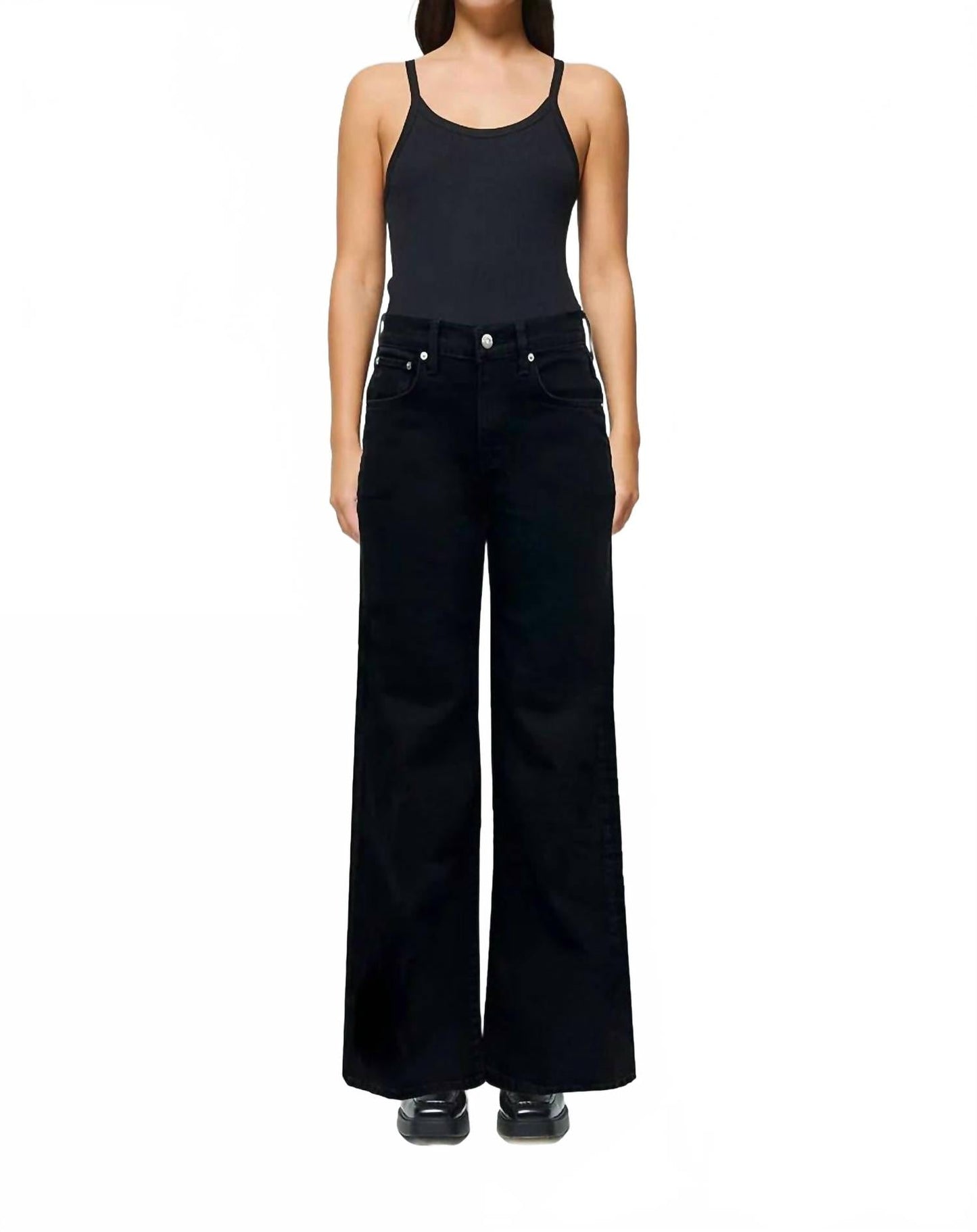 Romi French Wide Leg Pants In Onyx