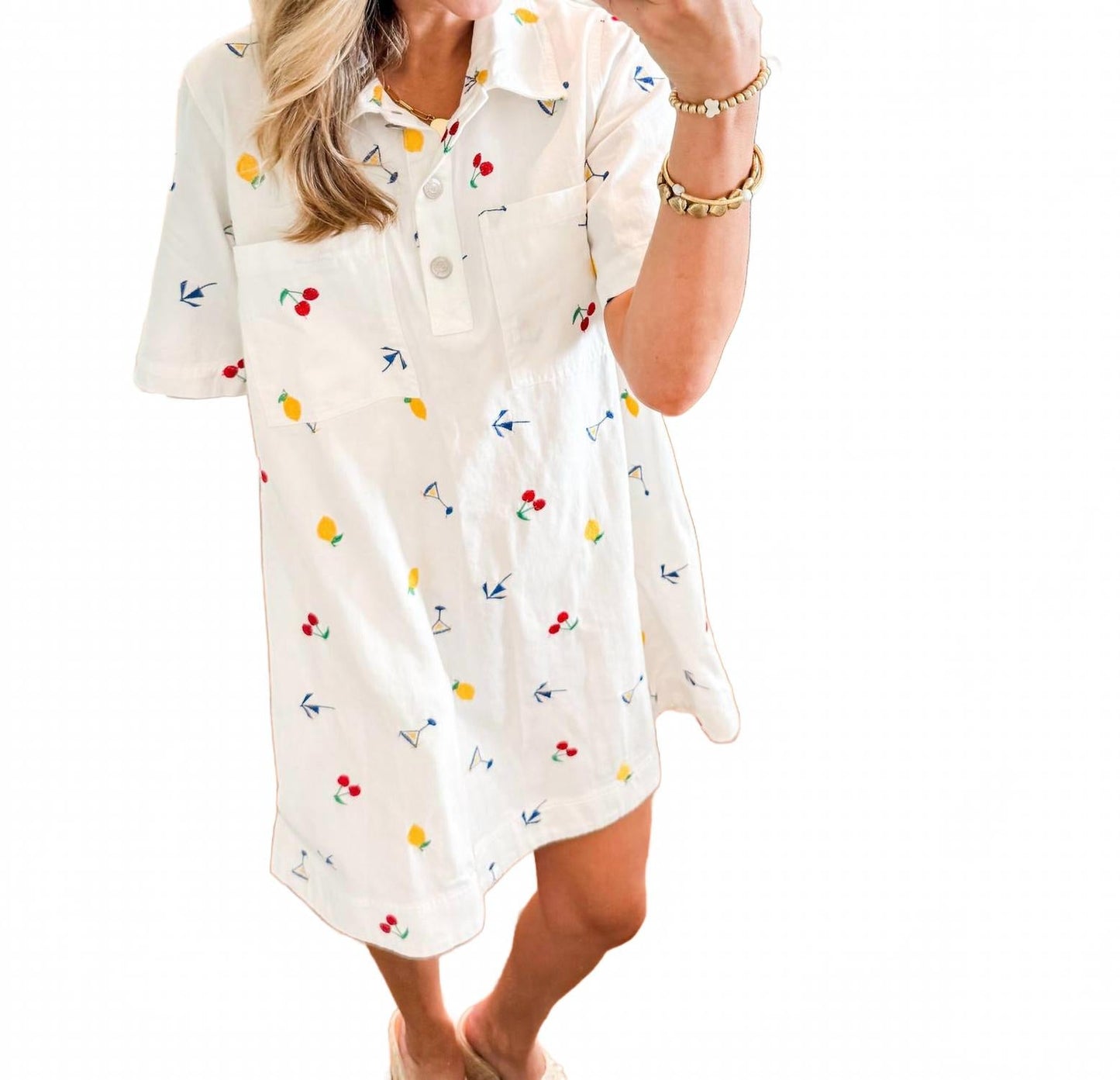 Summer Mix Embroidery Dress In White