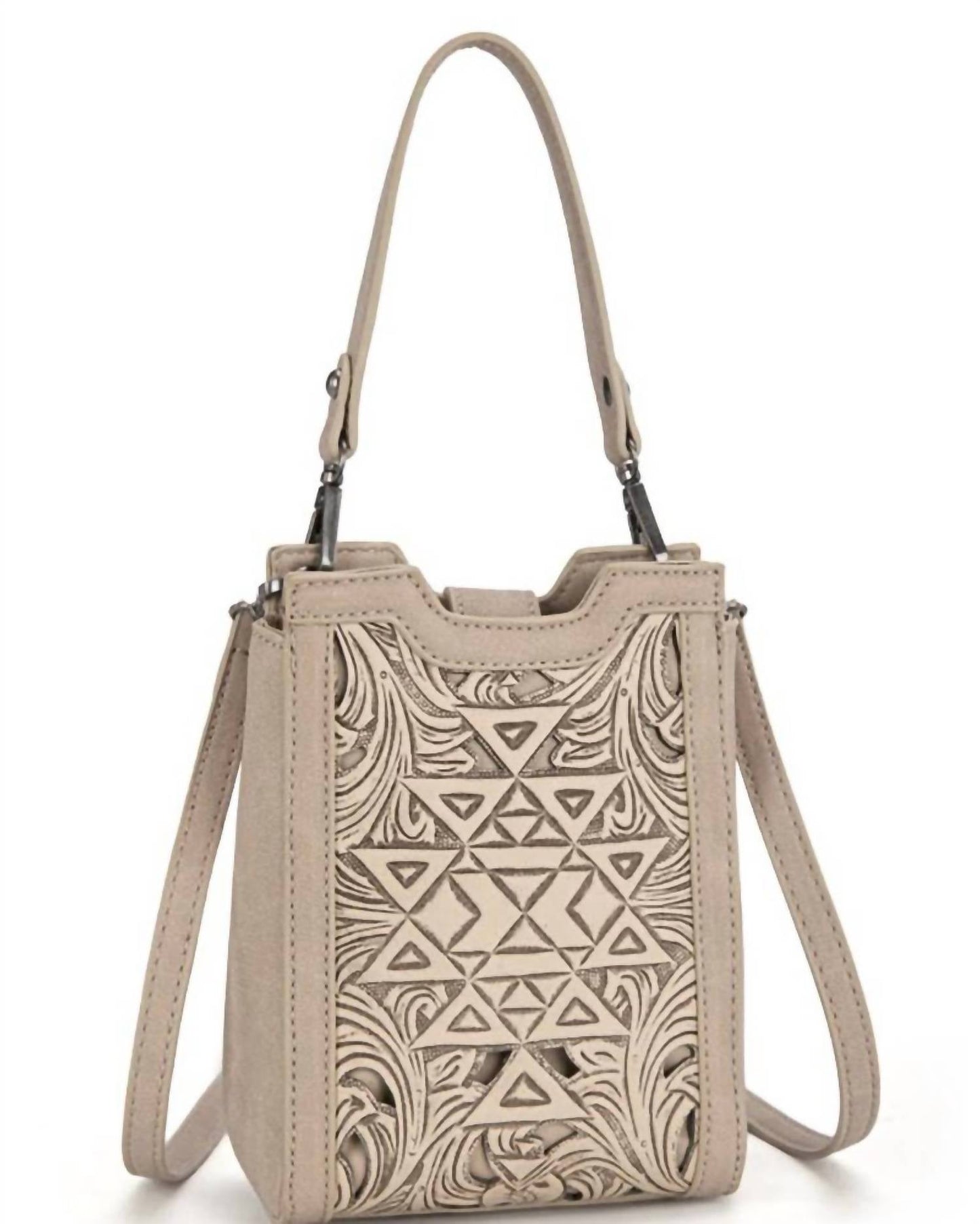 Women's Floral Aztec Tooled Mini Tote In Tan
