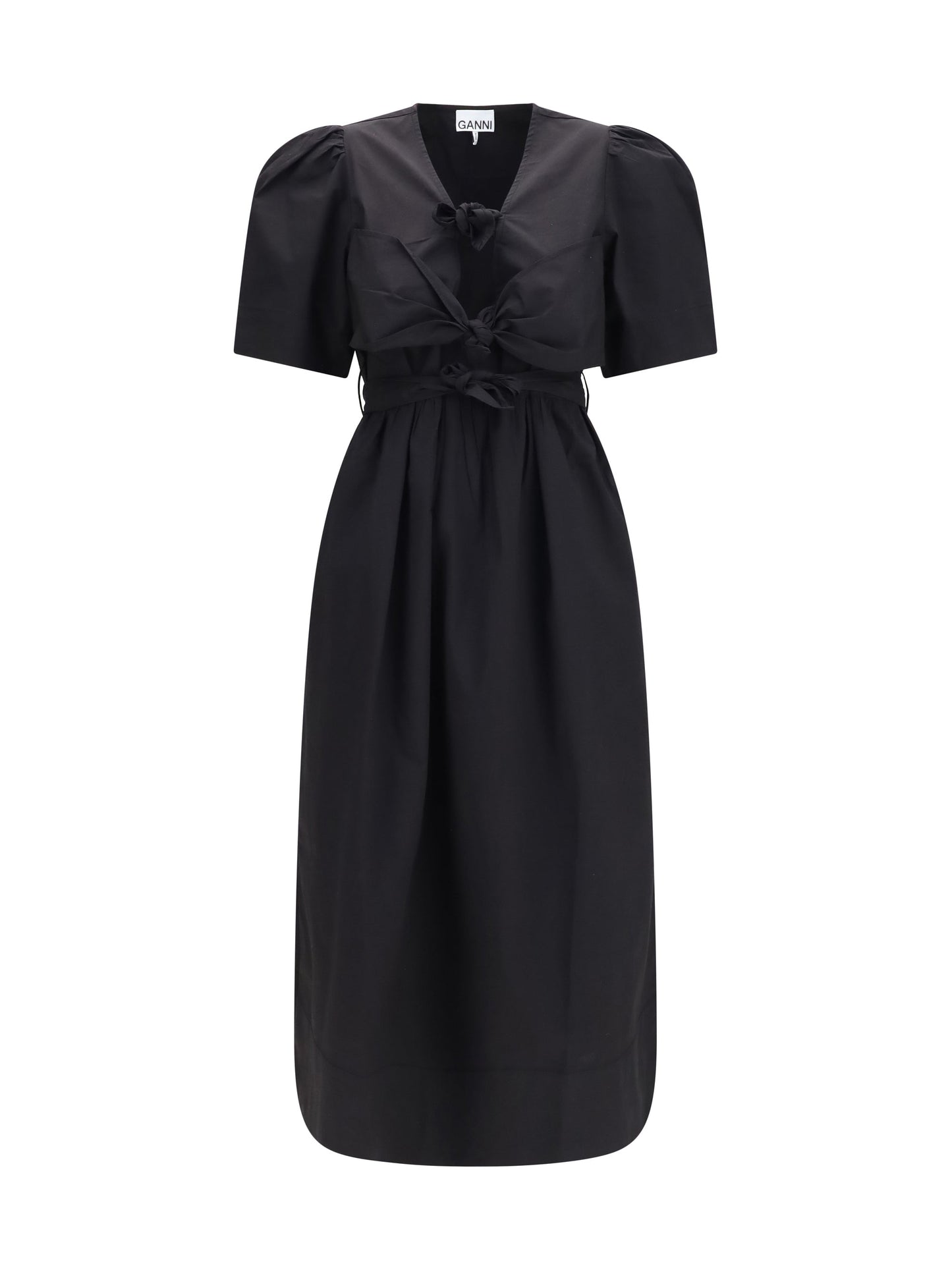 Ganni Women Midi Dress With Bows And Puff Shoulders
