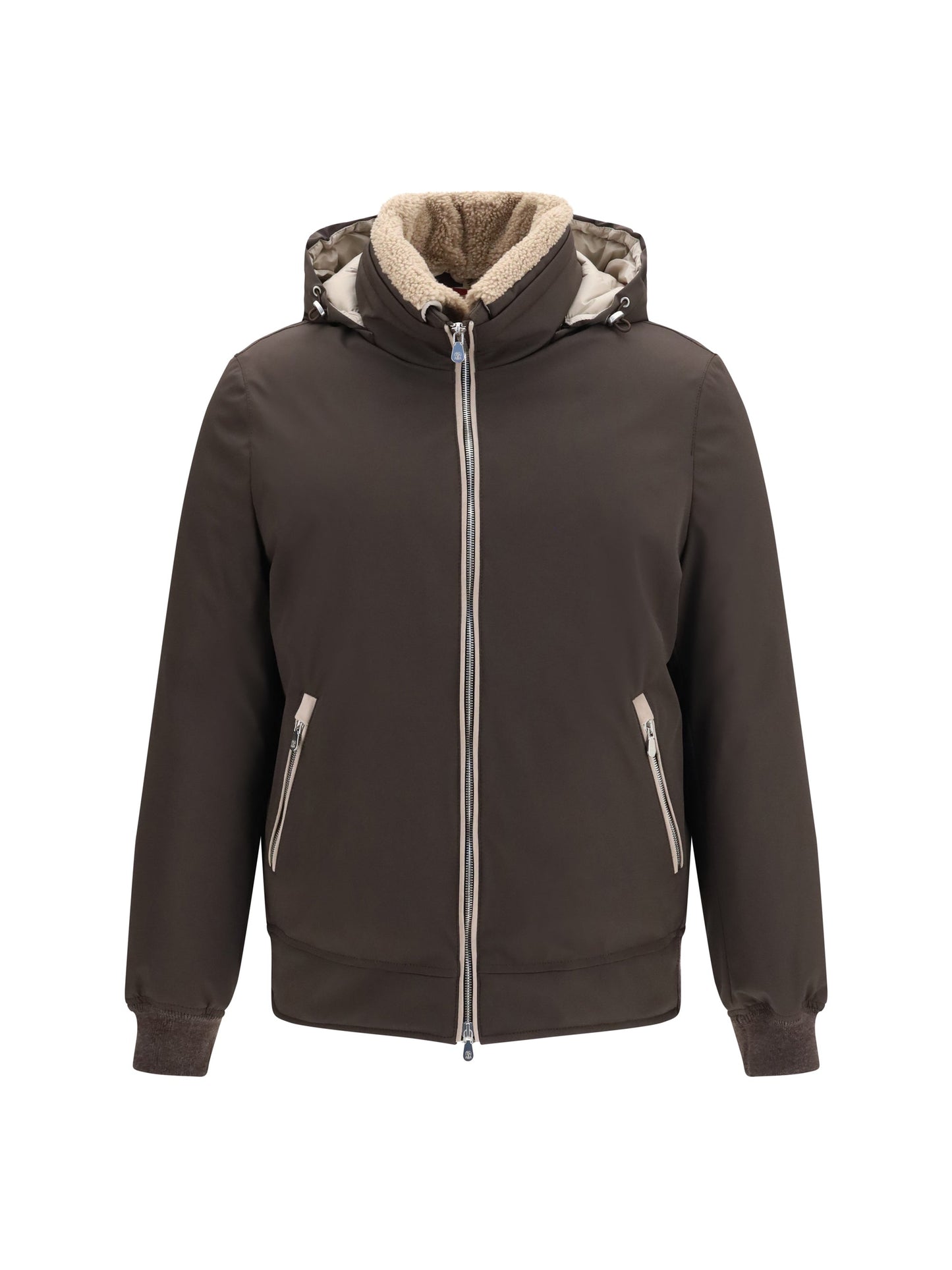 Brunello Cucinelli Men Nylon Down Jacket With Removable Hood