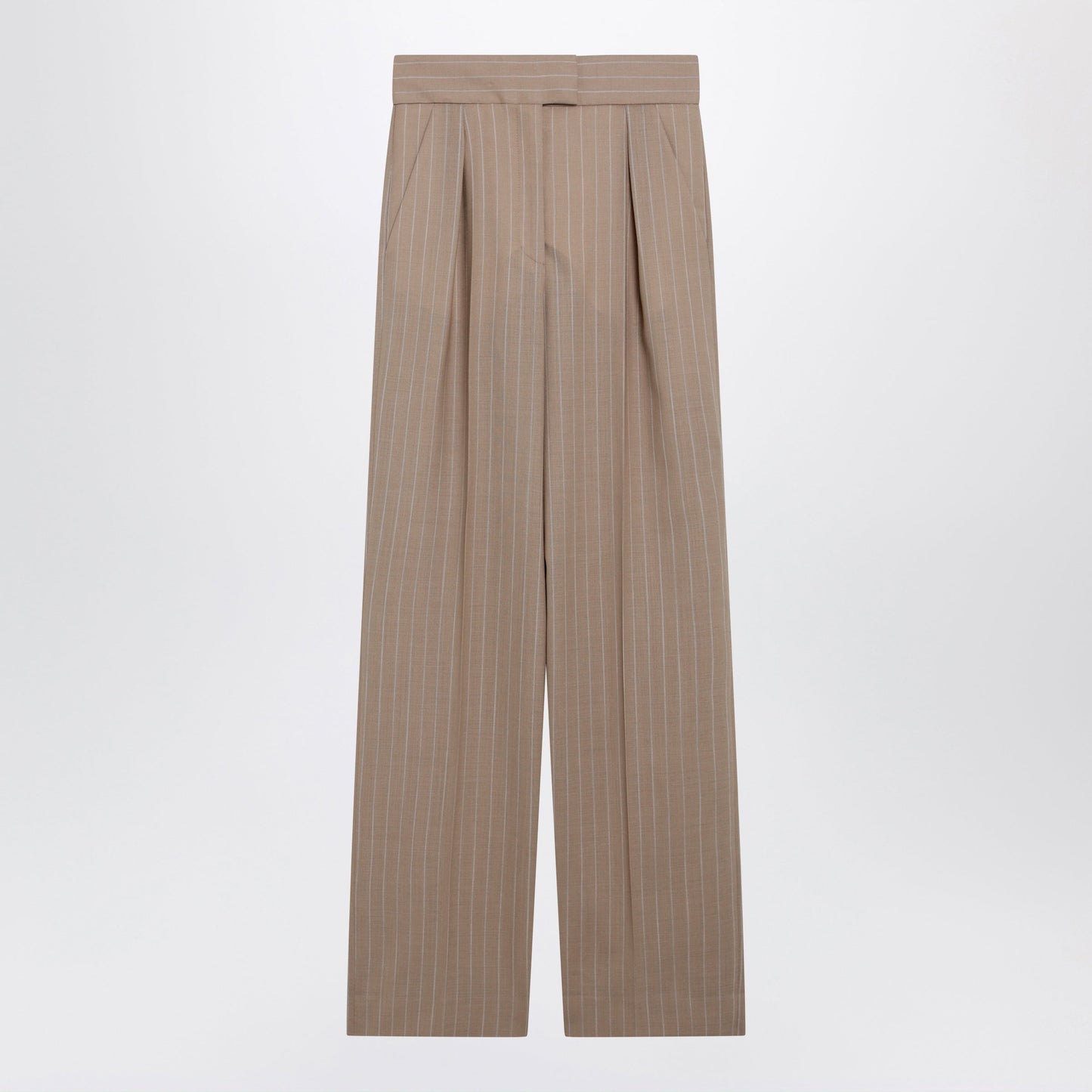 Valentino Mud-Colored Pinstripe Wool Trousers Women