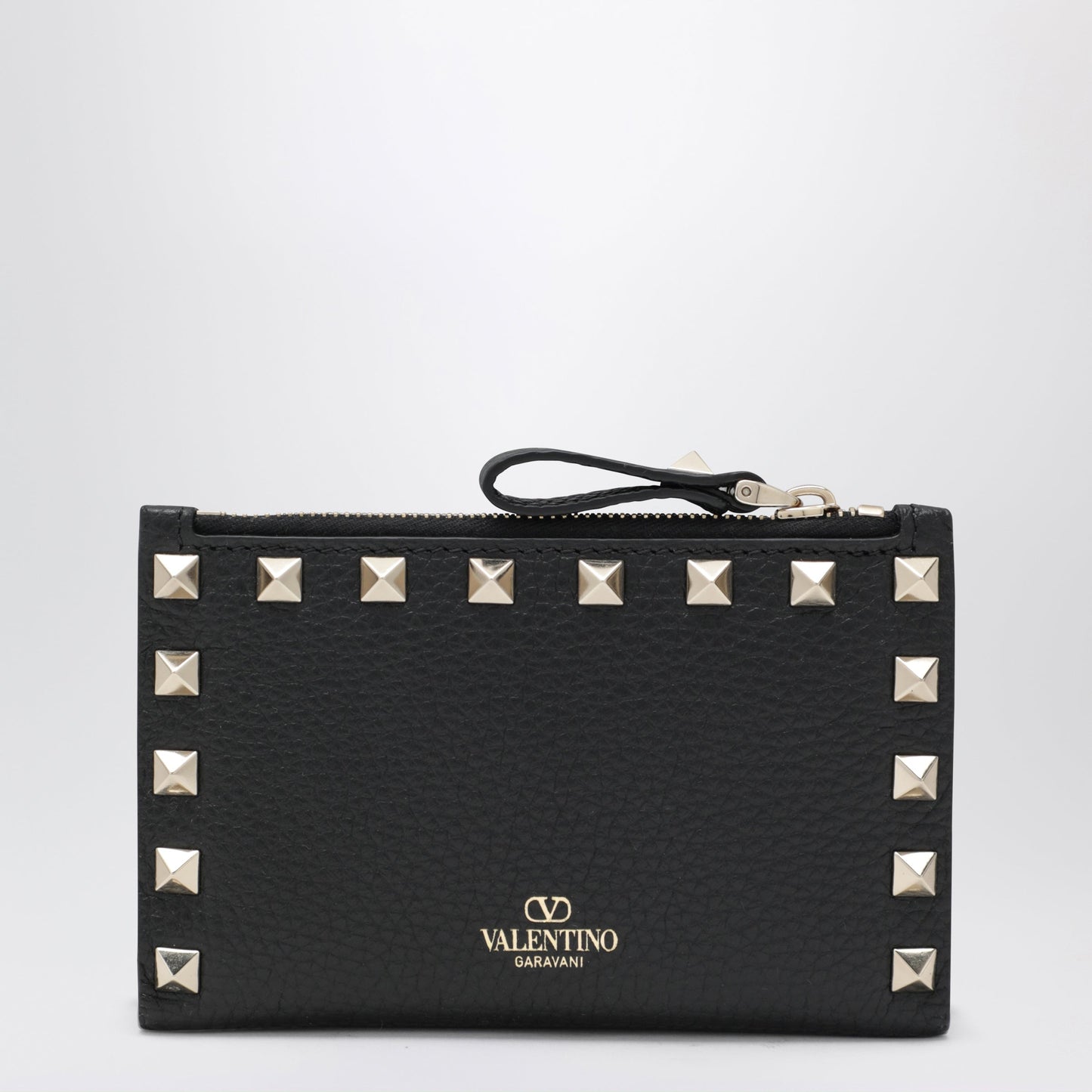 Valentino Garavani Black Leather Rockstud Zip Card Holder Women