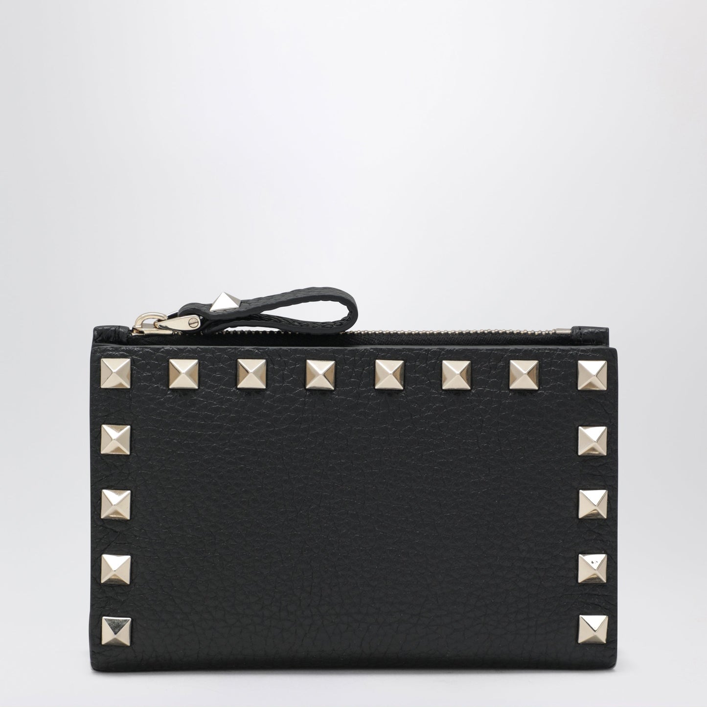 Valentino Garavani Black Leather Rockstud Zip Card Holder Women