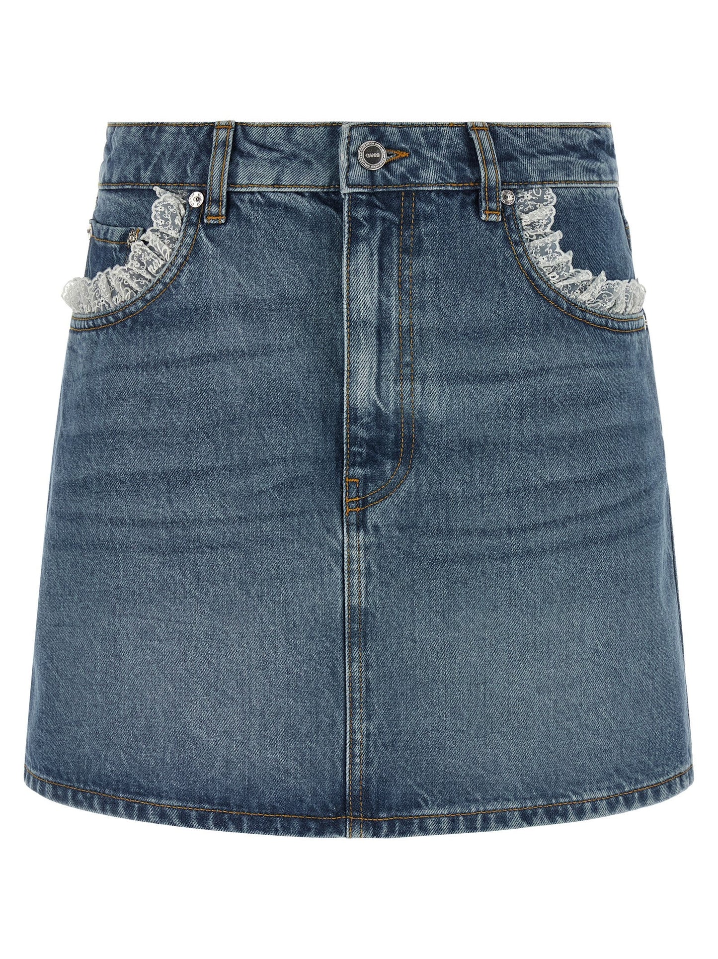Ganni Women Denim And Lace Skirt