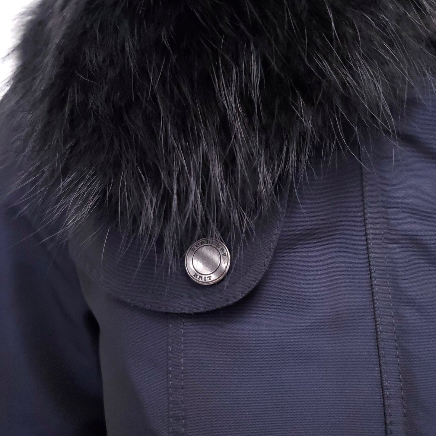 BURBERRY BRIT NAVY COAT WITH FUR HOOD - SIZE 2