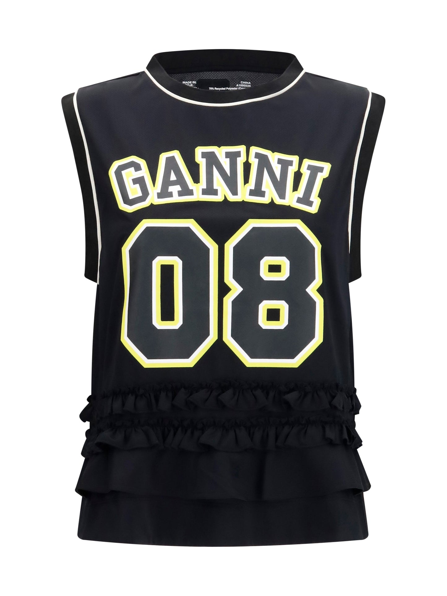 Ganni Women Cycora Oversized Tank Top With Ruffled Hem