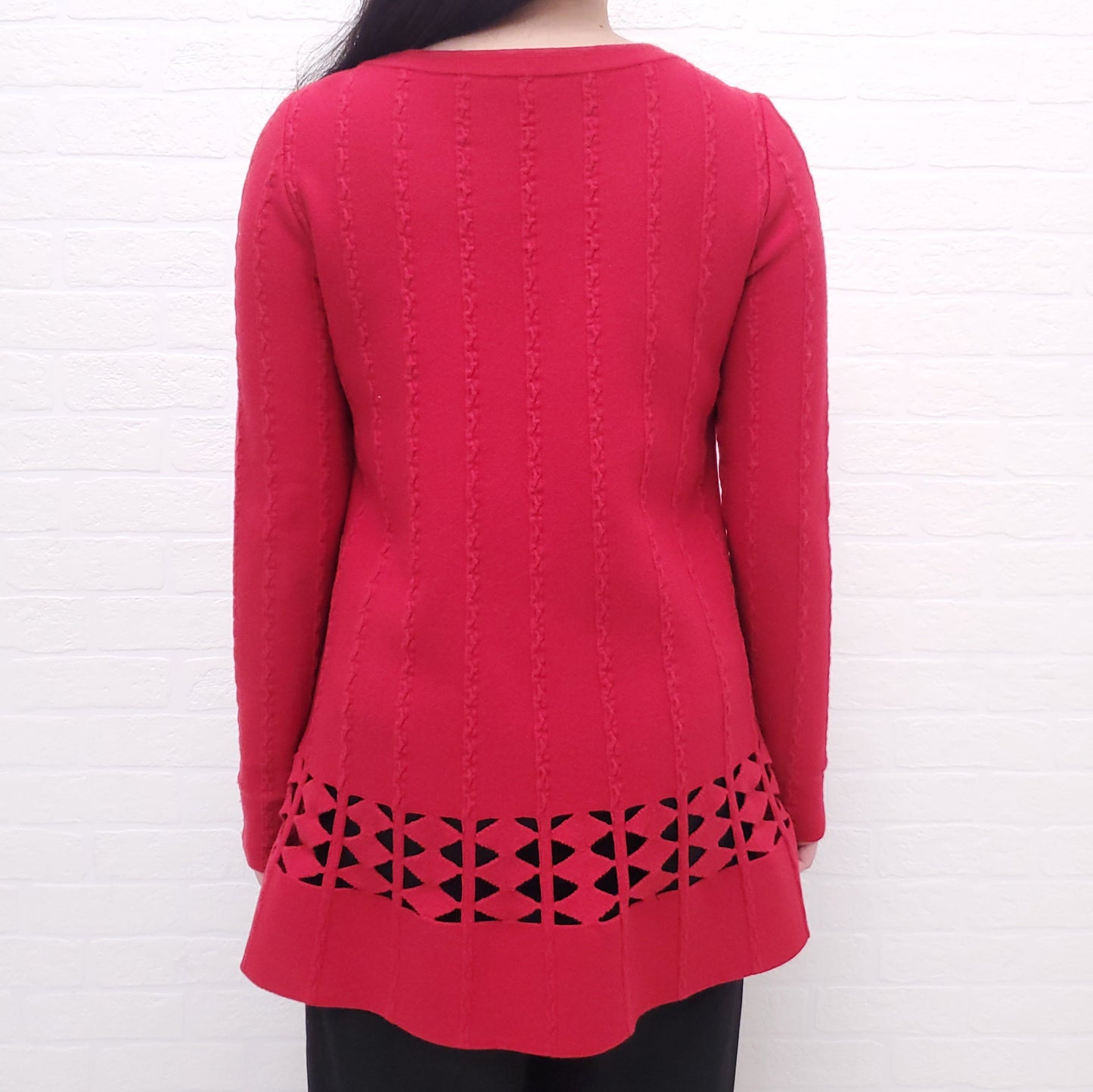 ALAÏA RED FITTED CUT-OUT TUNIC TOP - SIZE 38