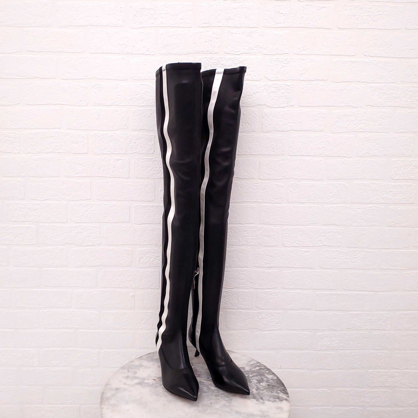 ALCHIMIA DI BALLIN LEATHER KNEE HIGH BOOTS WITH SATIN RIBBON DETAIL - SIZE 38