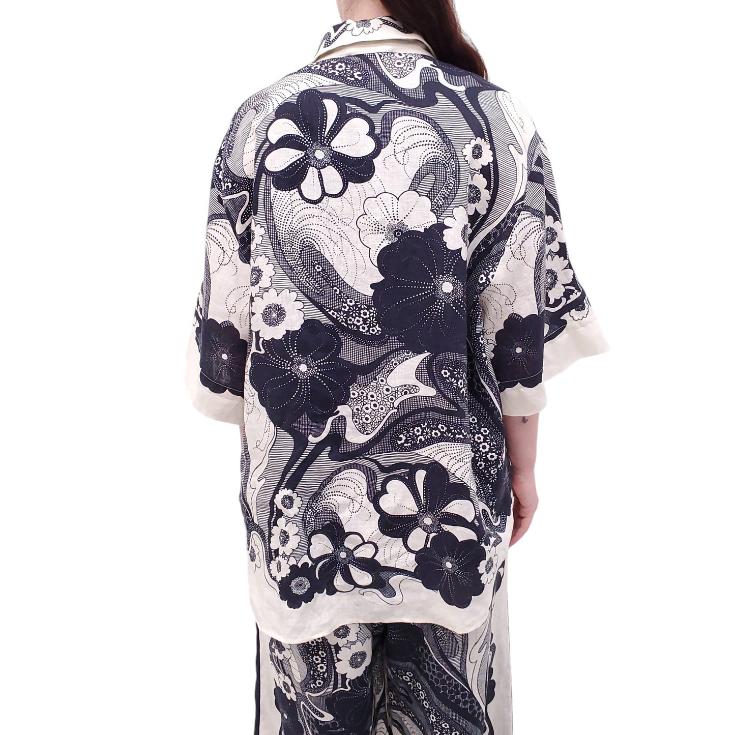 ALEMAIS CREAM AND NAVY FLAX LINEN FLORAL SET - SIZE 12