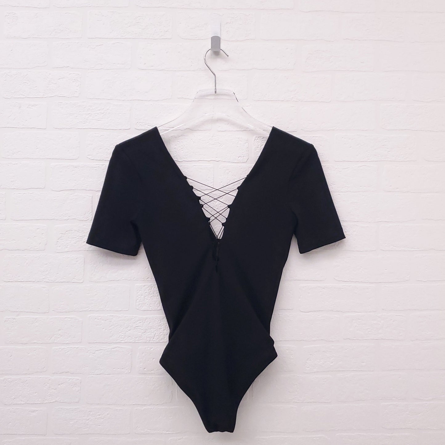 ALEXANDERWANG.T BLACK LACE UP BODYSUIT - SIZE XS