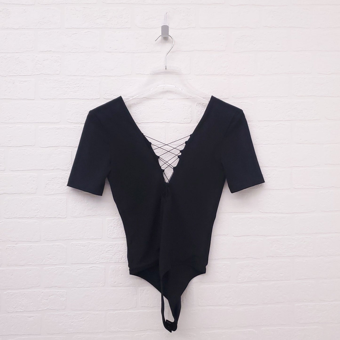 ALEXANDERWANG.T BLACK LACE UP BODYSUIT - SIZE XS