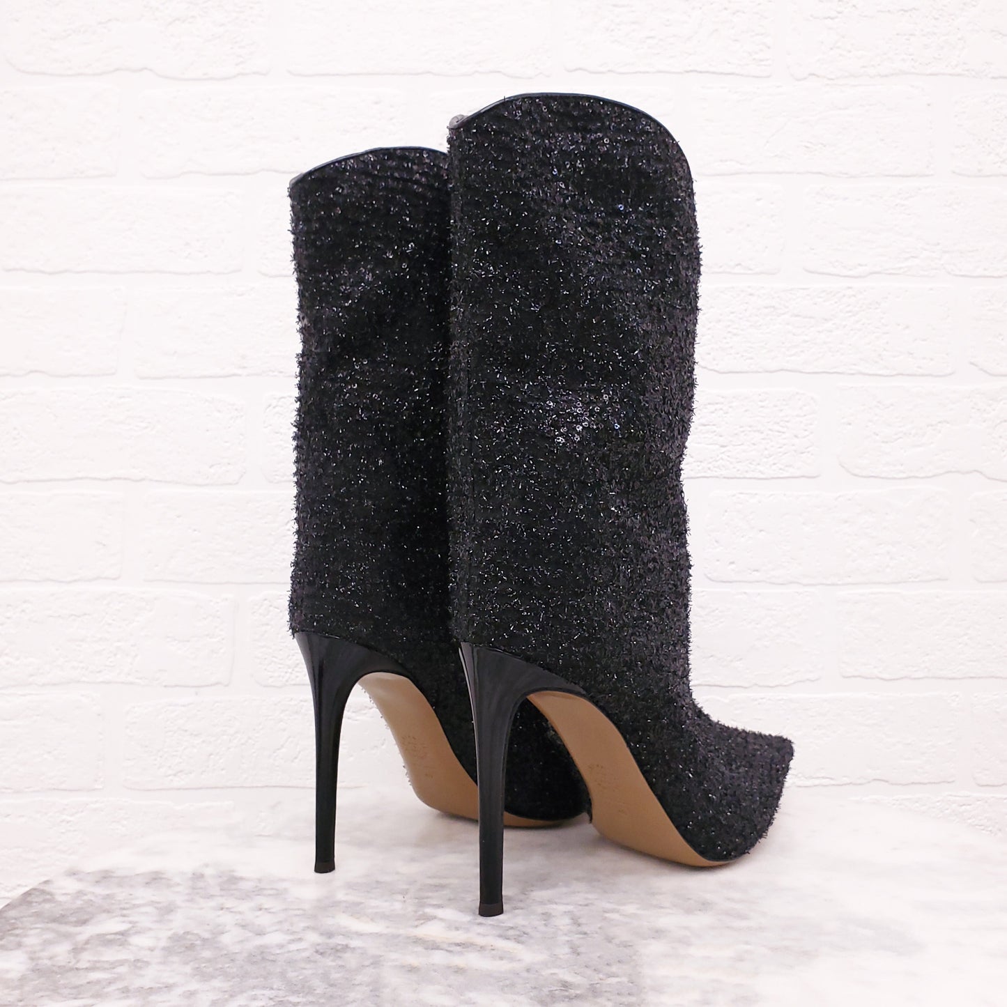 ALEXANDRE VAUTHIER BLACK METALLIC TWEED BOOTIES - SIZE 40