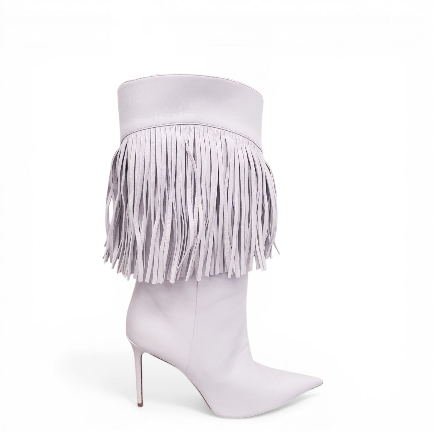 AMINA MUADDI WHITE WESTERN FRINGE BOOTS - SIZE 40