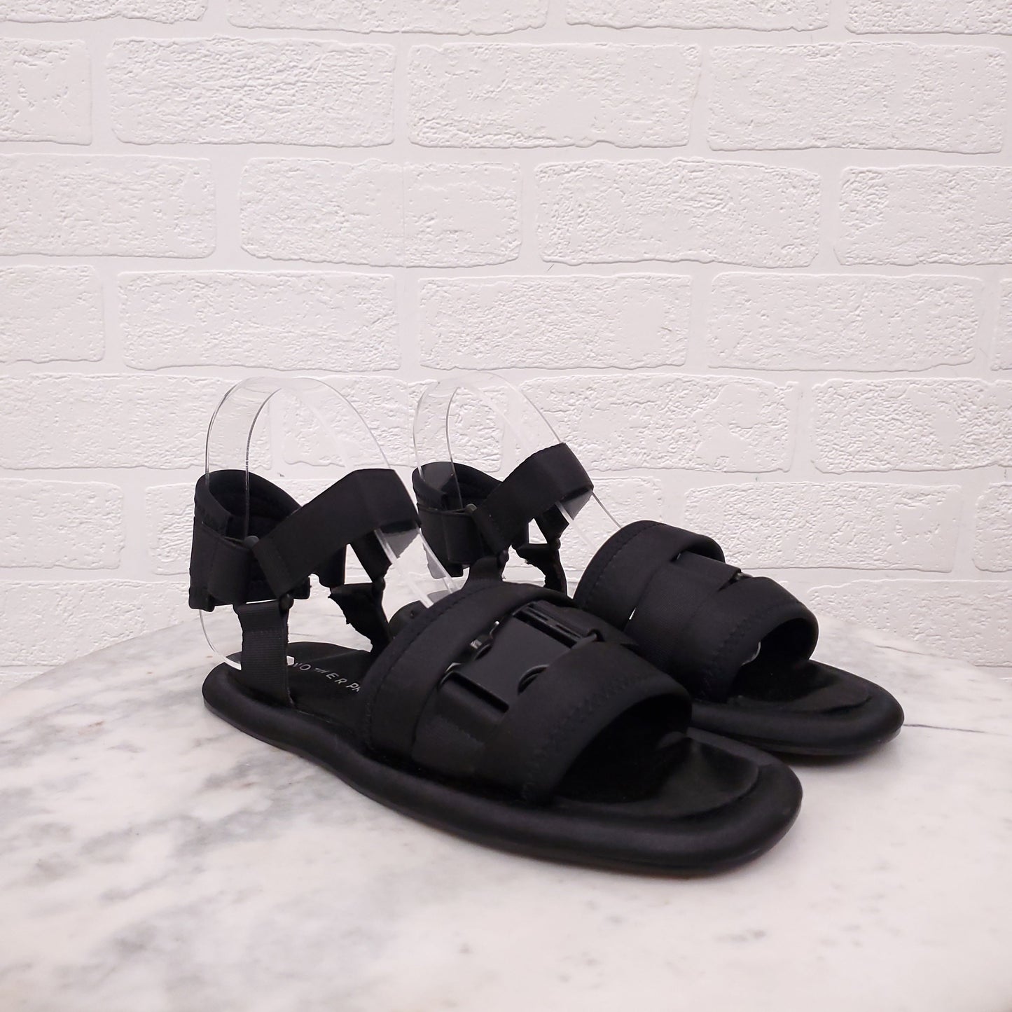 ANOTHER PROJECT BLACK SATIN SANDALS WITH BUCKLE - SIZE 39