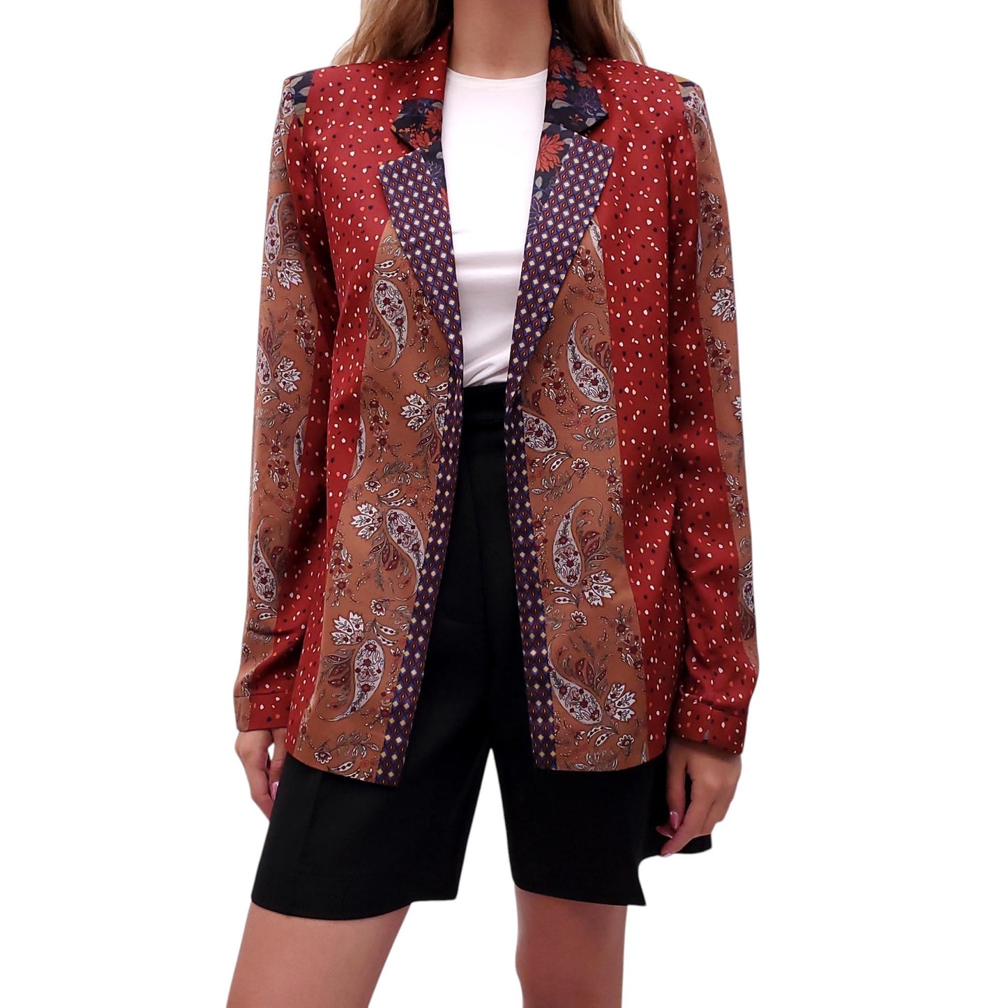 ATELIER JAD MULTI-PATTERNED PAISLEY SILK BLAZER - SIZE L