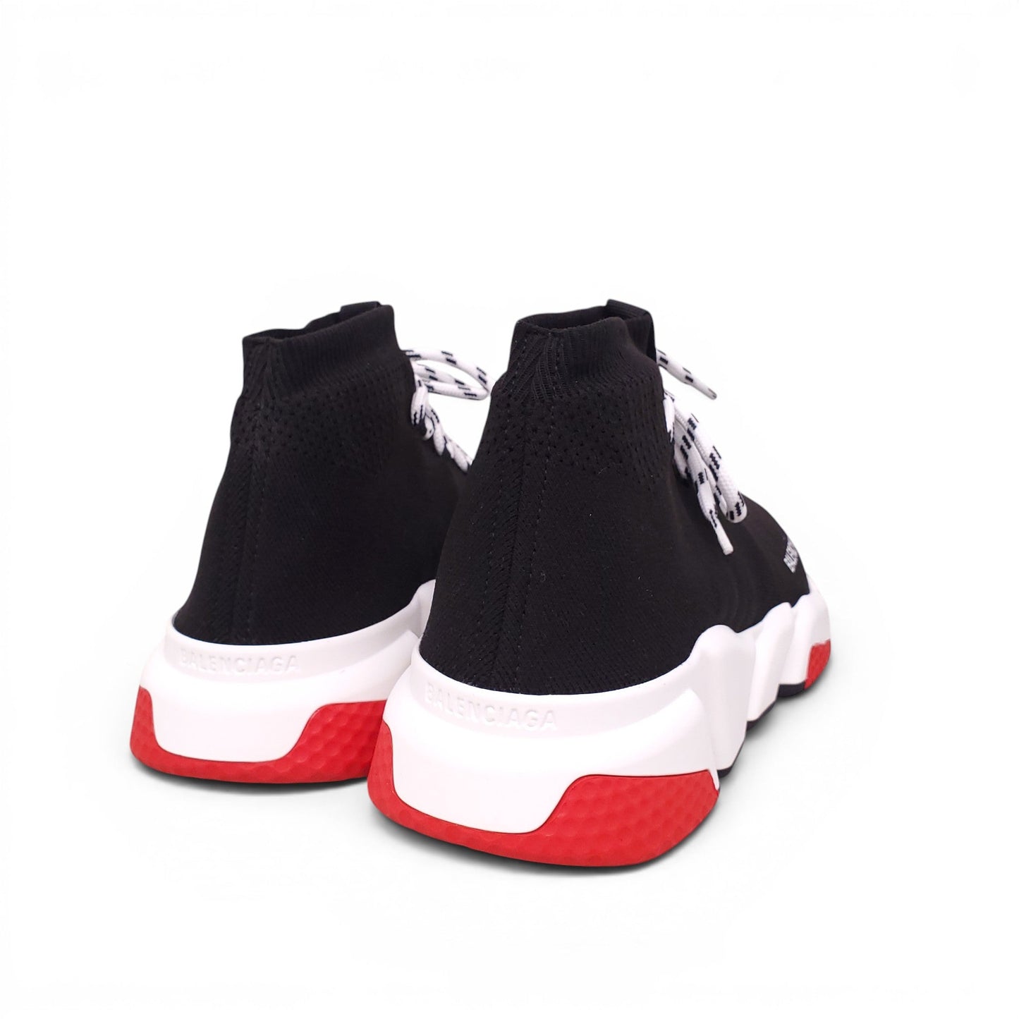 BALENCIAGA BLACK AND RED KNIT SPEED LT LACE-UP SNEAKERS - SIZE 41