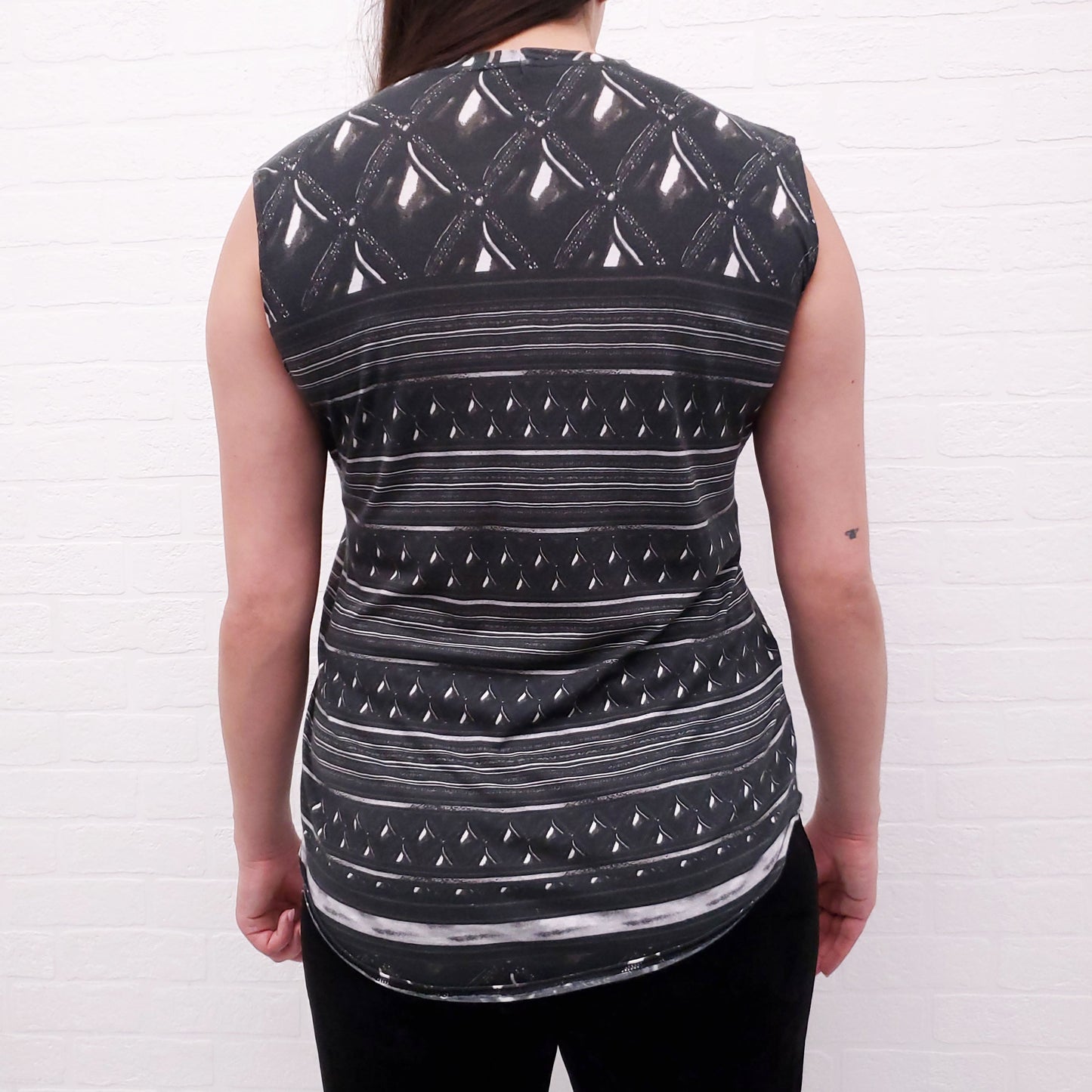 BALMAIN PATTERNED TANK WITH GOLD BUTTONS - SIZE 38