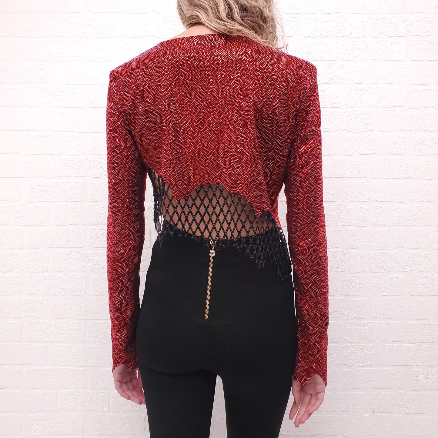 BALMAIN X PUMA ASYMMETRICAL RHINESTONE CROP TOP - SIZE S