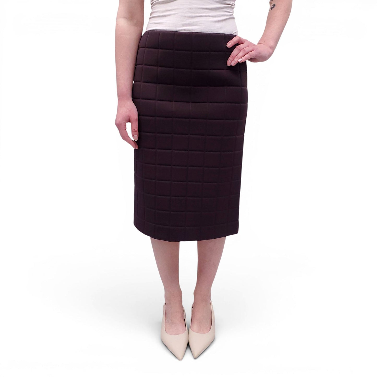 BOTTEGA VENETA CHOCOLATE HEAVY TECHNICAL SKIRT - SIZE 38