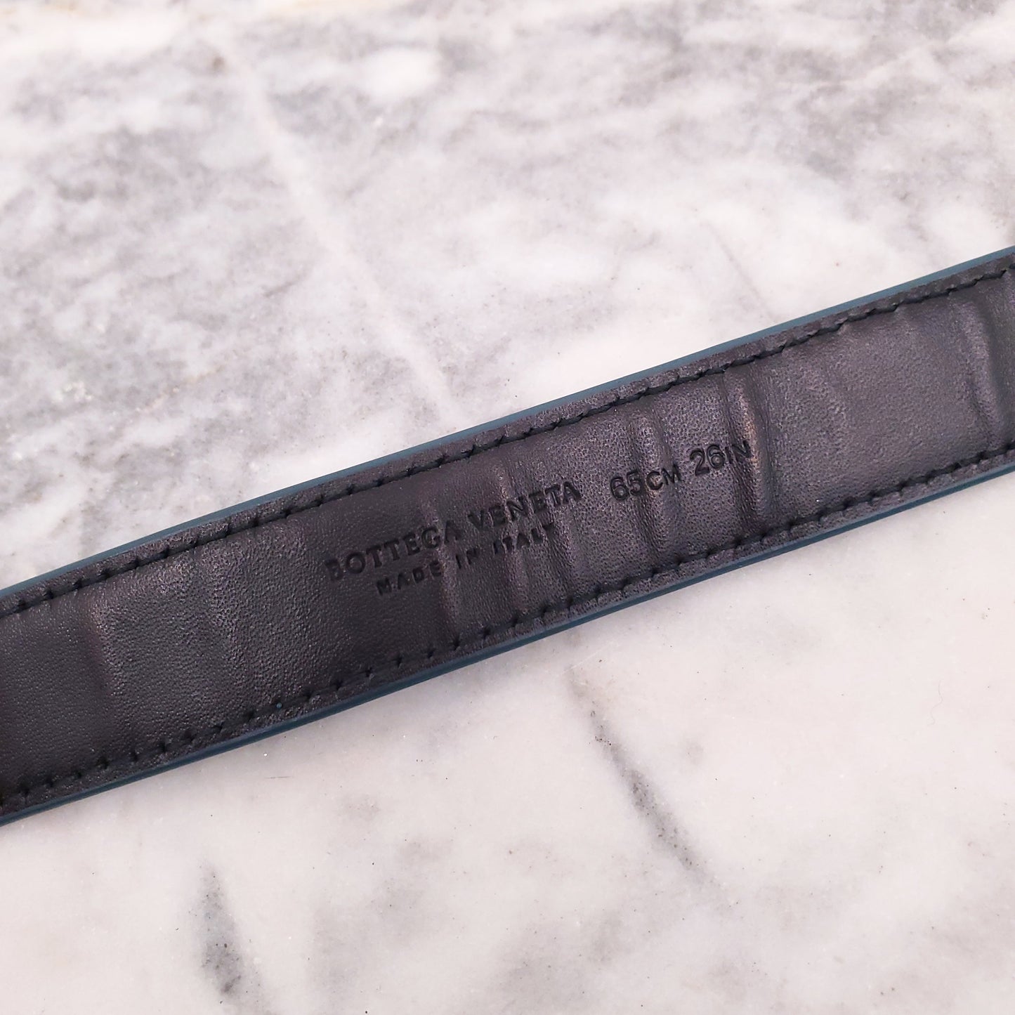 BOTTEGA VENETA GREEN SNAKESKIN BELT WITH SILVER DETAIL - SIZE 65