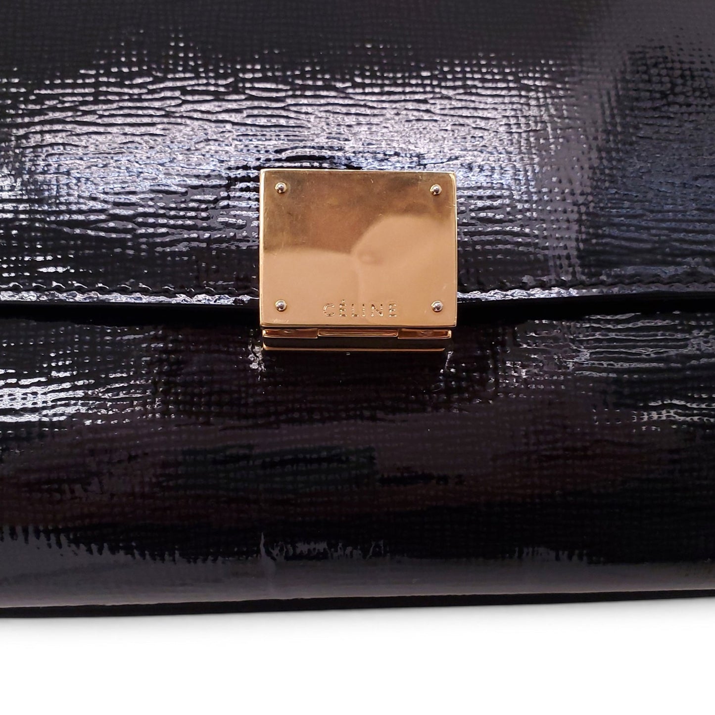 CELINE BLACK PATENT TRAPEZE BAG
