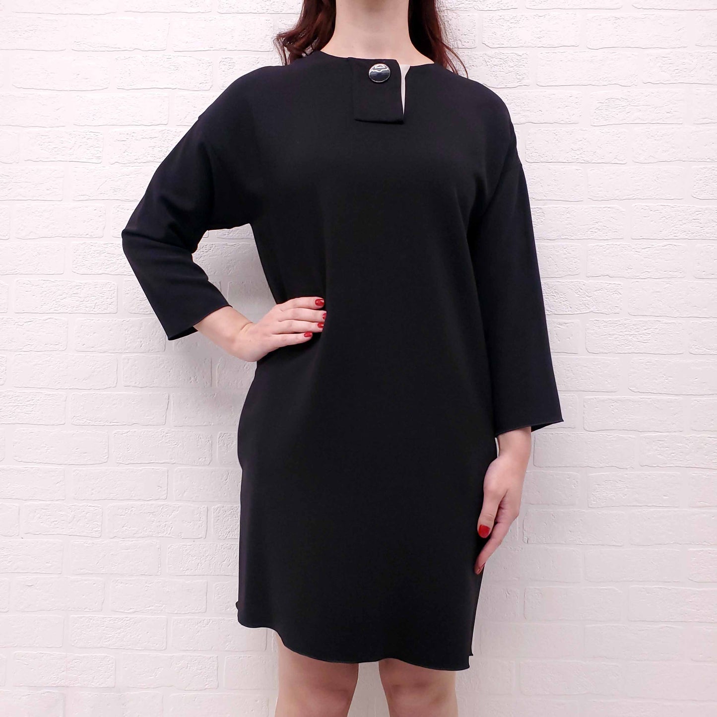 CELINE TUNIC DRESS WITH CREAM FOLDOVER DETAIL - SIZE 38