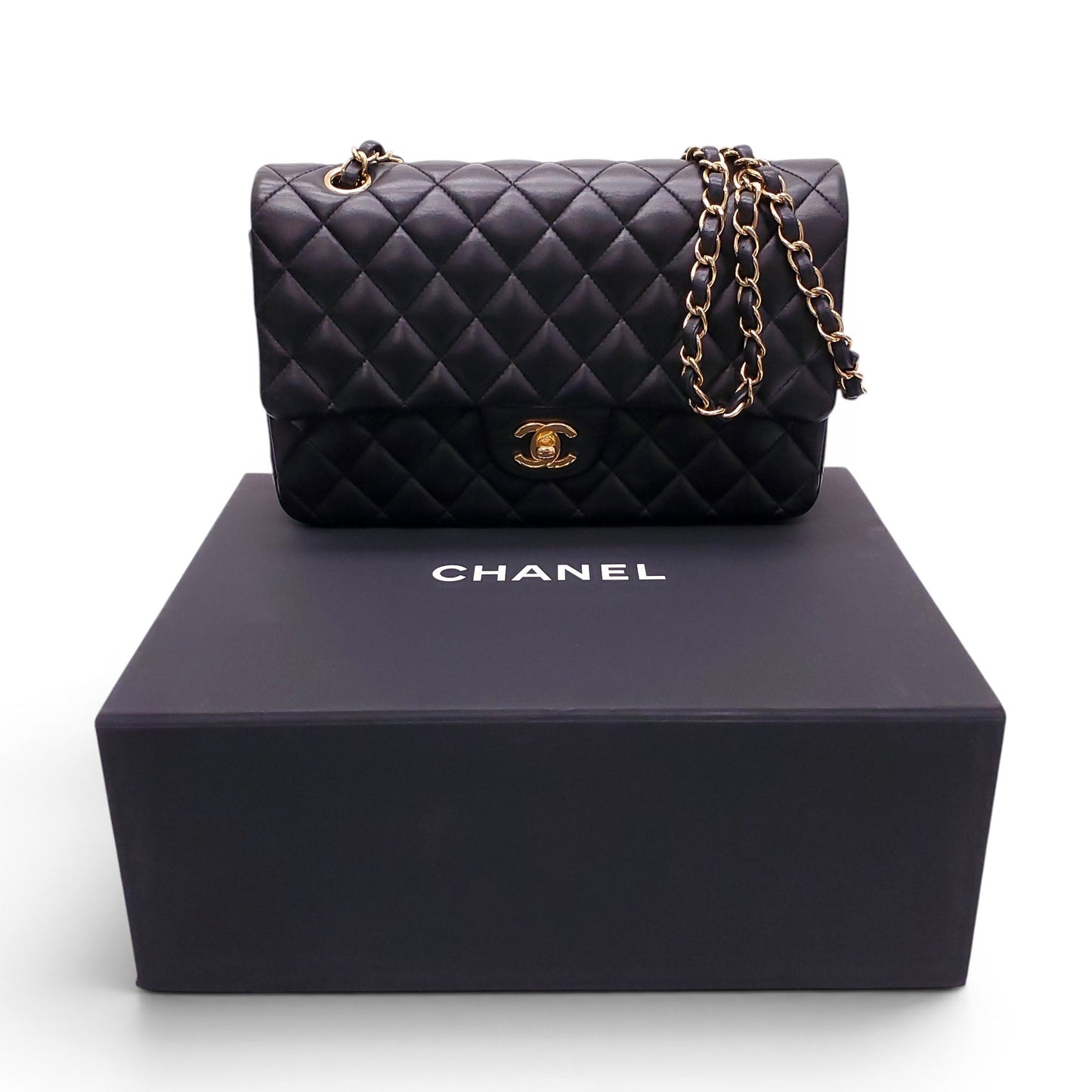 CHANEL MEDIUM BLACK CLASSIC LAMBSKIN DOUBLE FLAP BAG