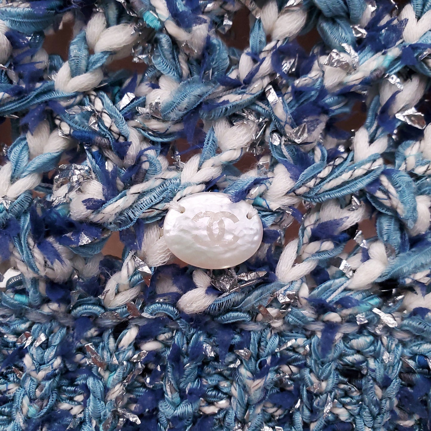 CHANEL BLUE AND SILVER KNIT DRESS - SIZE 38