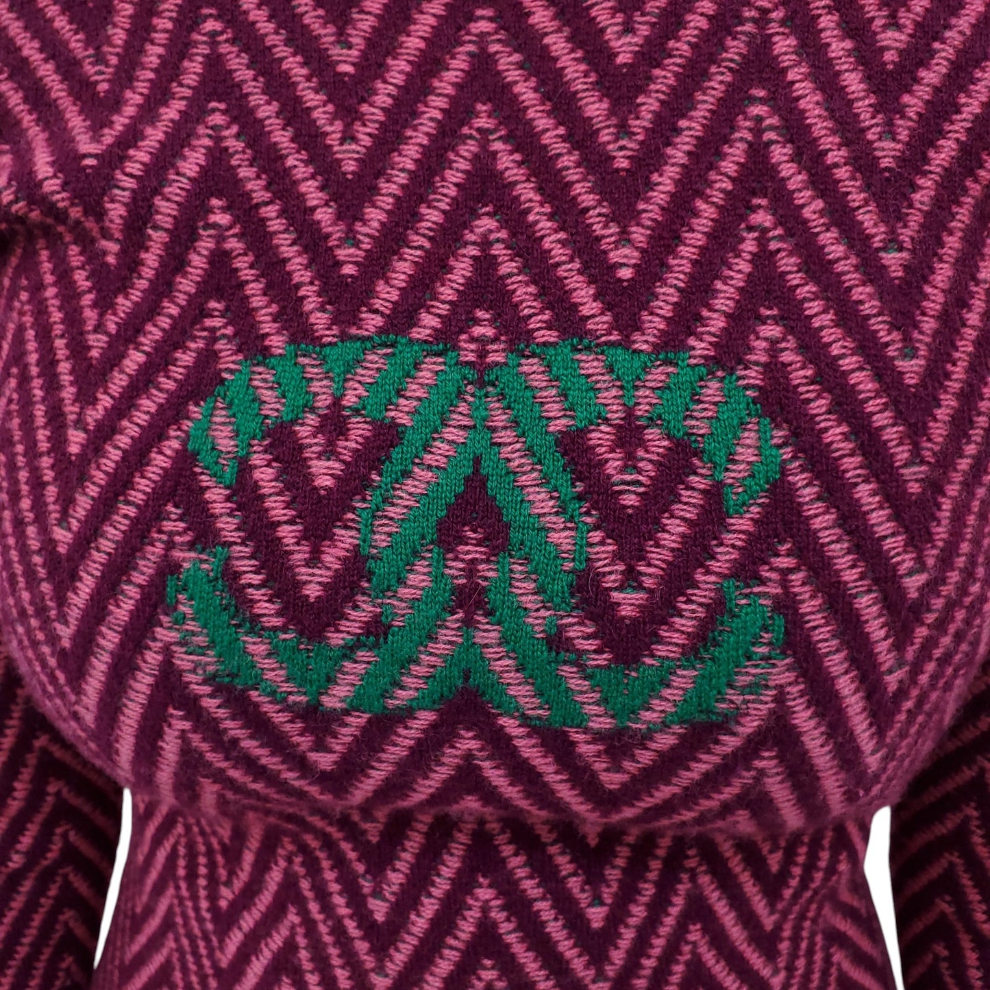 CHANEL BURGUNDY CHEVRON LOGO SWEATER DRESS - SIZE 34